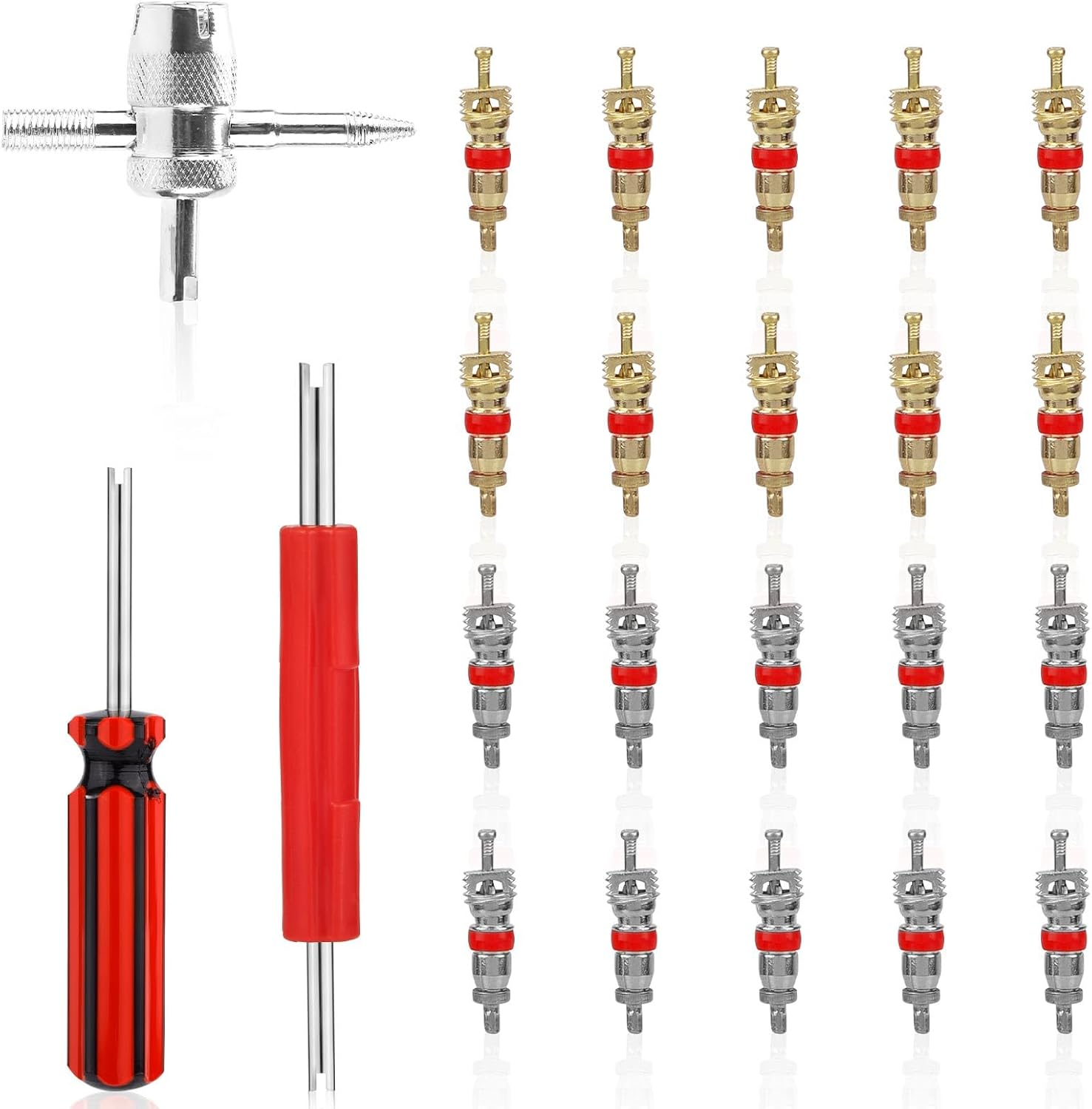 BOXOB 23Pcs Tire Valve Stem Tool Kit, 4 in 1 & Double & Single Head Valve Core Remover Installer Wrench for Car, Truck, Motorcycle, Bicycle, ATV image number 2