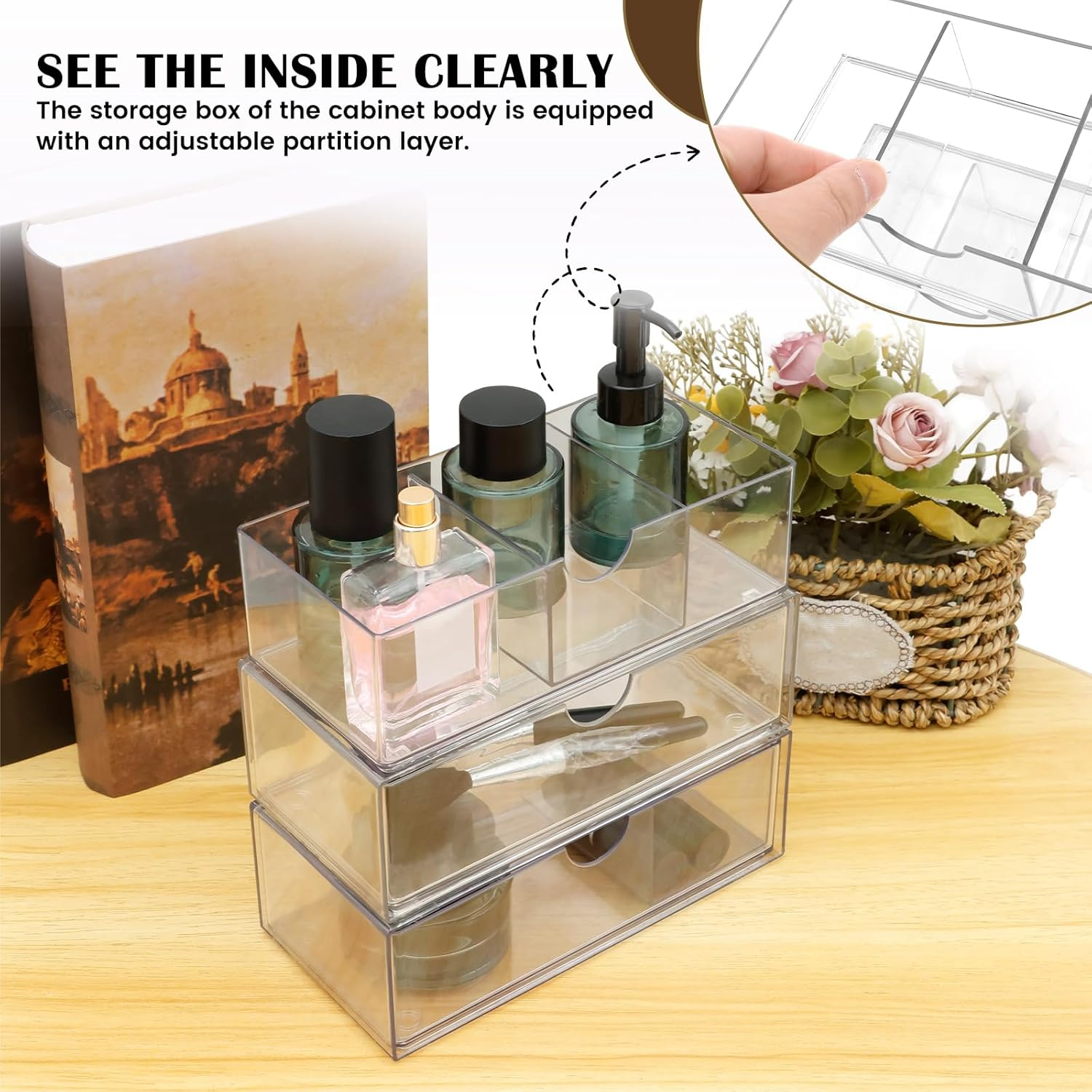 UKQRRTC 3 Pack Mirror Cabinet Organizer, anti Slip Medicine Cabinet Shelves, Clear Makeup Organizer, Sturdy Makeup Storage Holder for Bedroom image number 4