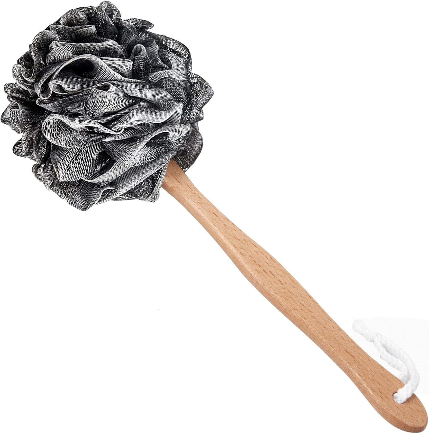 Arswin Loofah Sponge Back Scrubber, Wooden Long Handle Bath Sponge Lufa Shower Brush, Soft Nylon Mesh Back Cleaner Washer, Men & Women Exfoliating Luffa Pouf on a Stick for Body (Green)