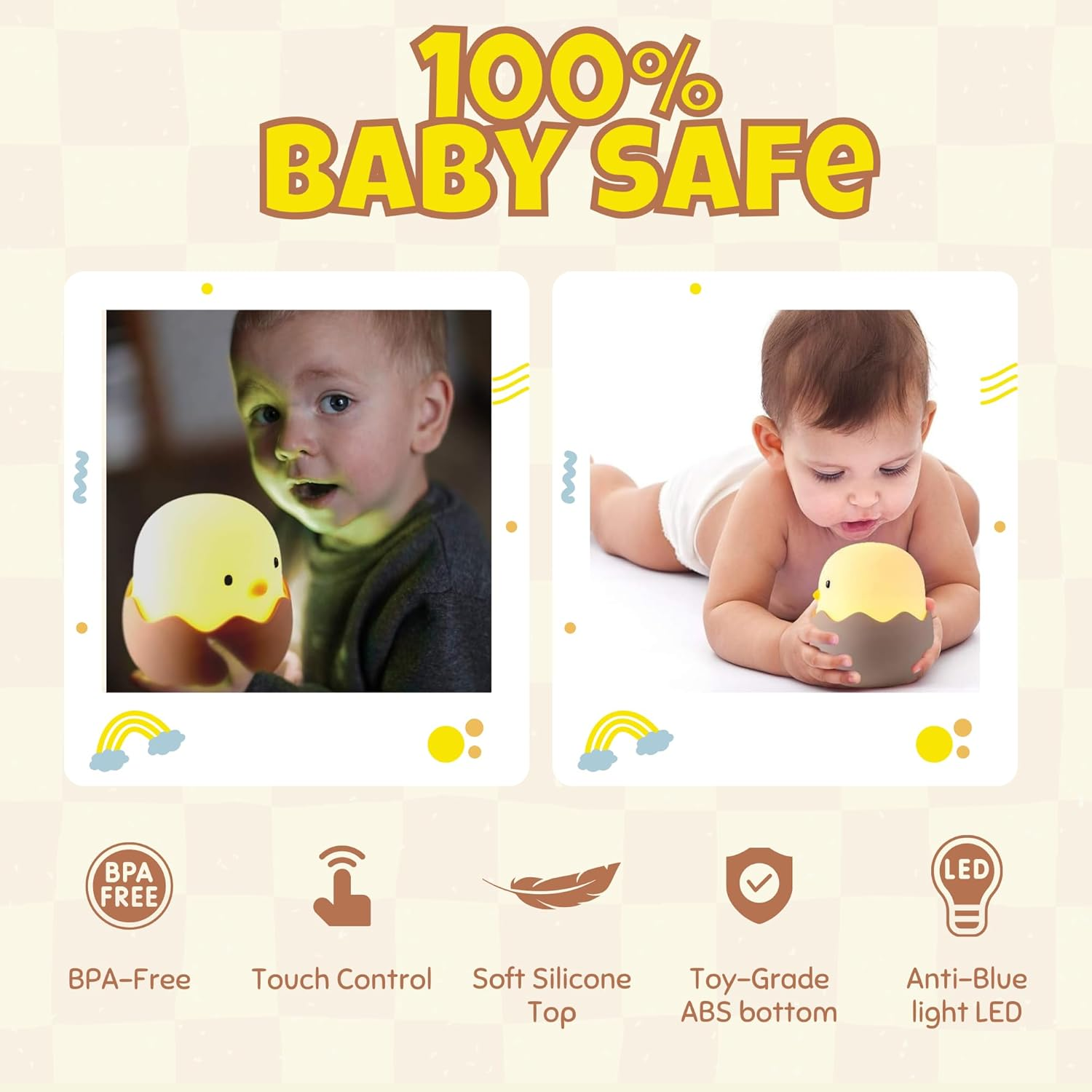 Night Light for Kids | Baby Nursery Lamp with Touch Controls | Cute Chick Bedside Nightlight for Nursing/Breastfeeding | USB Rechargeable | Newborn or Toddler Bedroom Decor for Boys and Girls image number 2