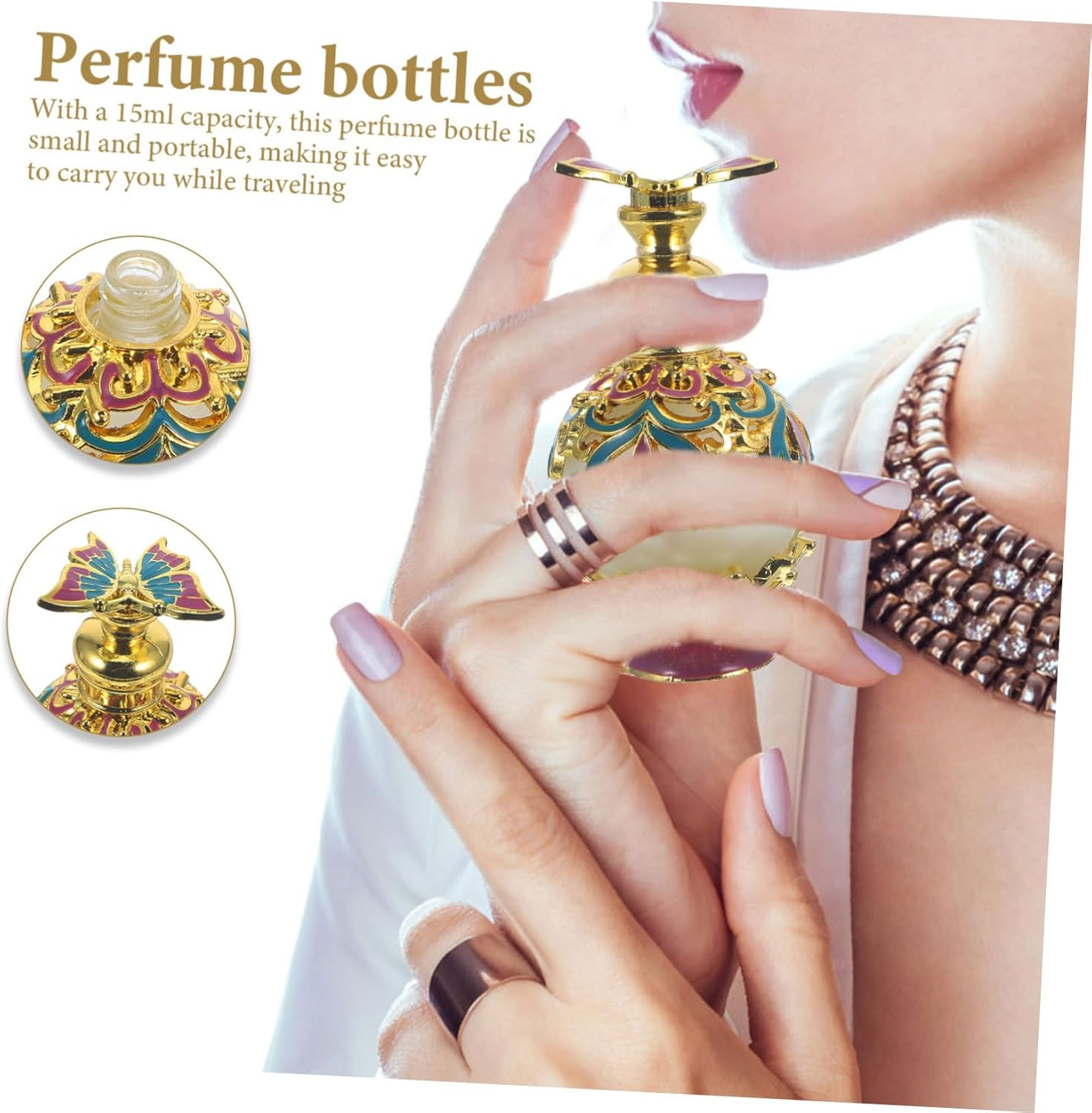 Beavorty Refillable Perfume Bottle Butterfly Cap Elegant Essential Oil and Aromatherapy Bottle for Travel Leakproof Design image number 1