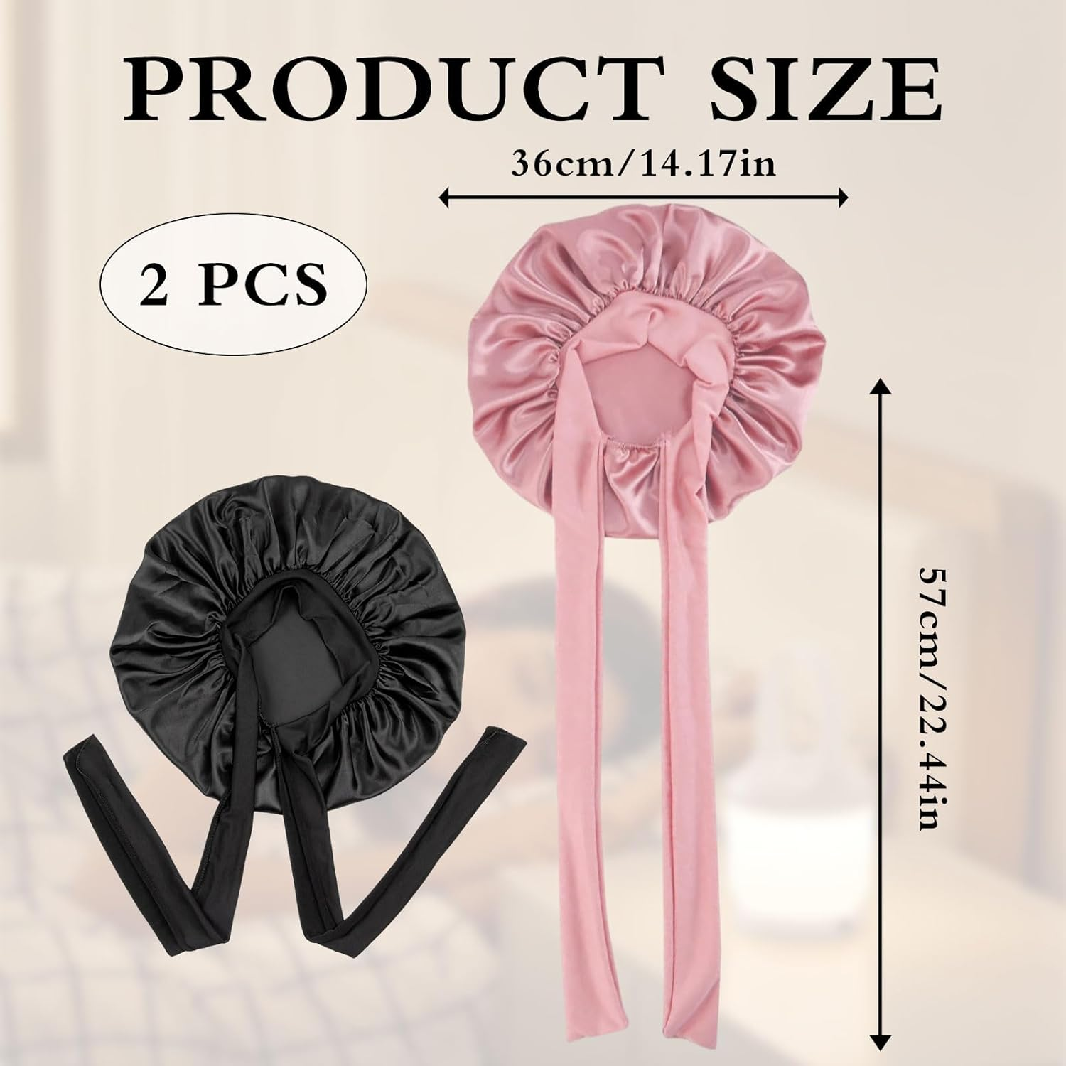 2Pcs Silk Satin Bonnet,Silk Hair Wrap for Sleeping,Silk Bonnet Hair Wrap for Sleeping,Tie Band for Women Long Curly,Silk Bonnet Sleep Cap for Curly Hair Perfect for Women Washing, Makeup, Sport,