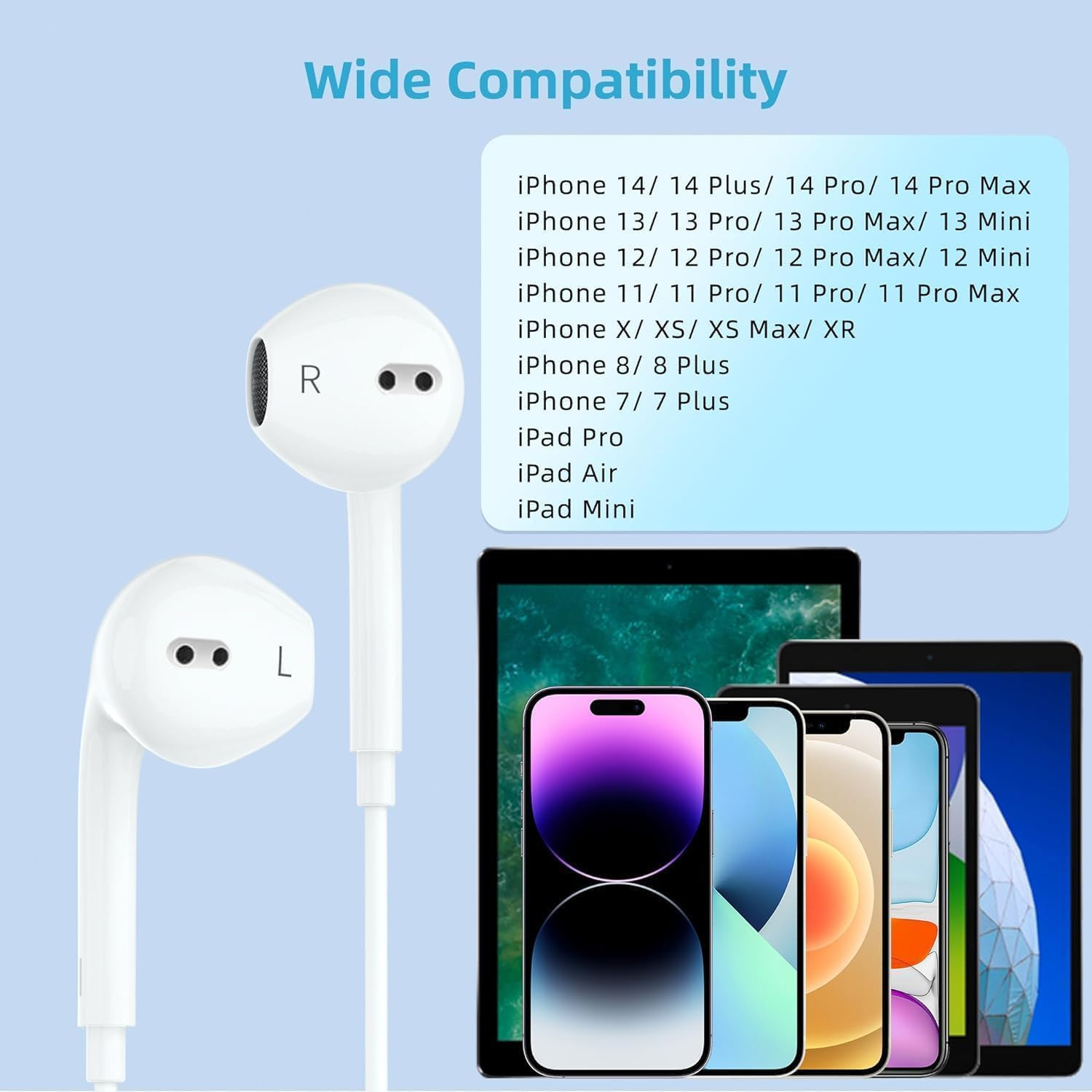 Iphone Headphones with Cable, Cable Headphones for Iphone 14, In-Ear Headphones with Microphone and Hifi Stereo Earphones for Iphone 11 12 13 14 Pro Max/14Pro/Xr/Xs/X/Se/8/7/Plus/Ipad Air Mini image number 4