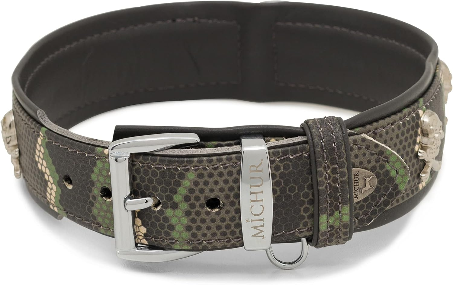 MICHUR Skully Leather Dog Collar Leather Dog Leather Collar Collar Black Leather with Skull Head Applications Available in Different Sizes image number 3