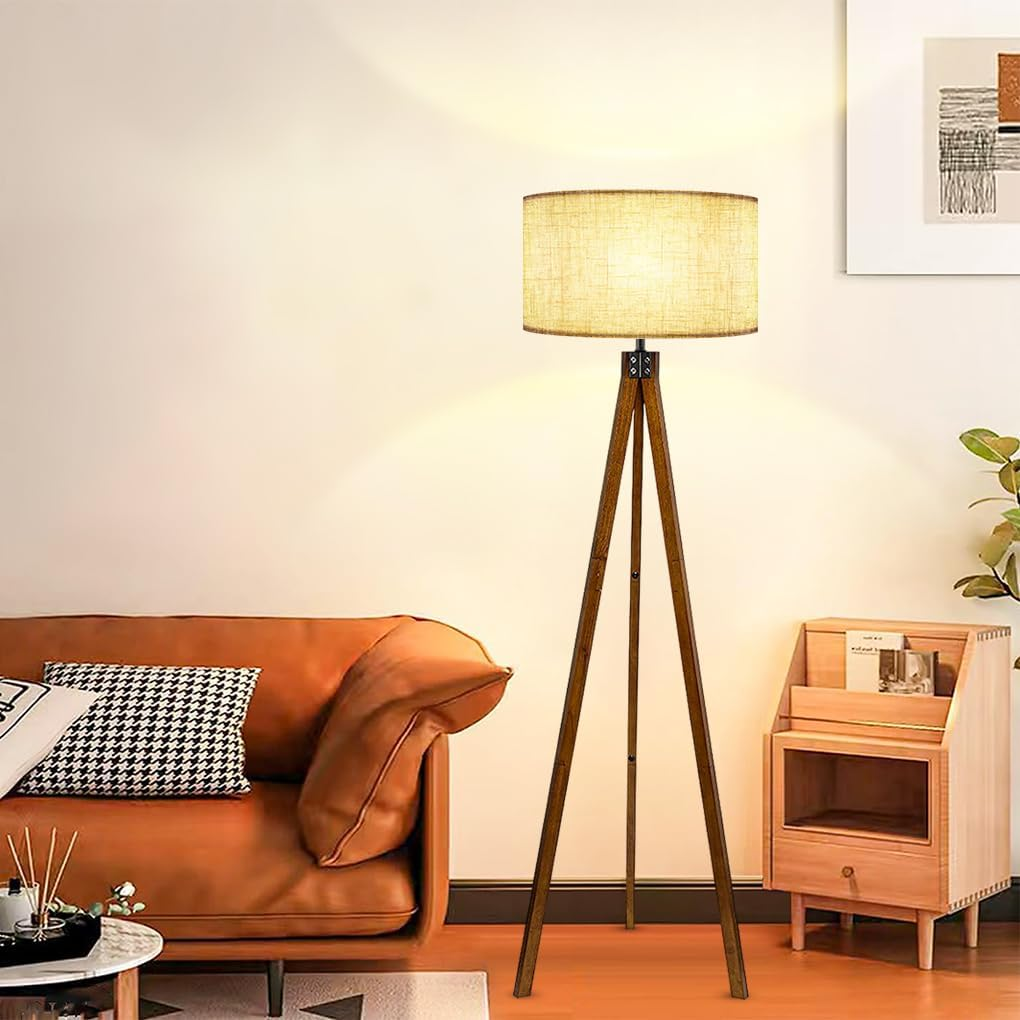Clora Wood Tripod Floor Lamp Mid Century Standing Lamp Modern Design Studying Light for Living Room, Bedroom, Study Room and Office image number 2