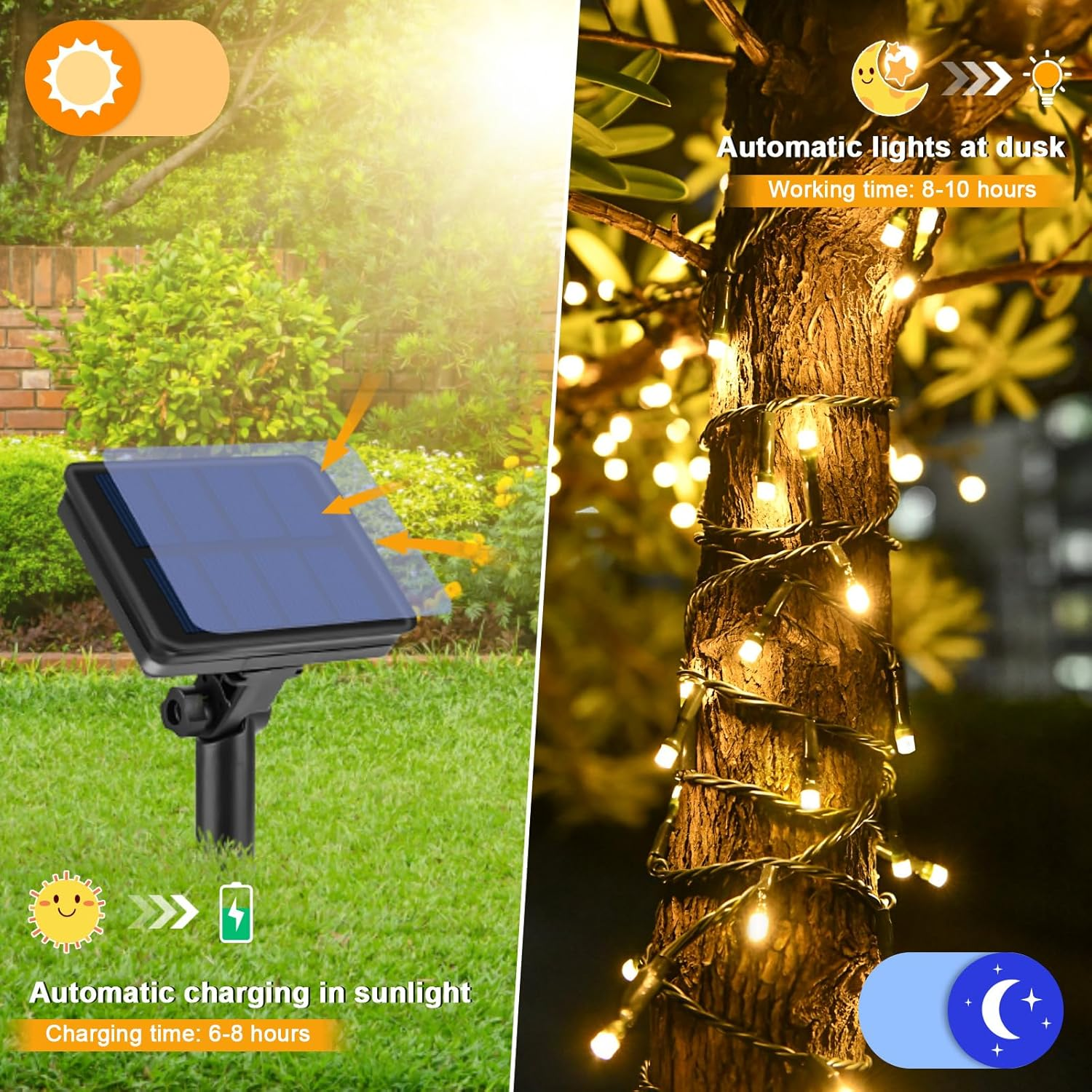 Isisyu Solar Fairy Lights Outdoor 12 M 120 LED Fairy Lights Outdoor Solar 8 Modes IP65 Waterproof Warm White Solar Fairy Lights Outdoor Weatherproof for Balcony, Garden, Weddings, Patio, Christmas image number 6