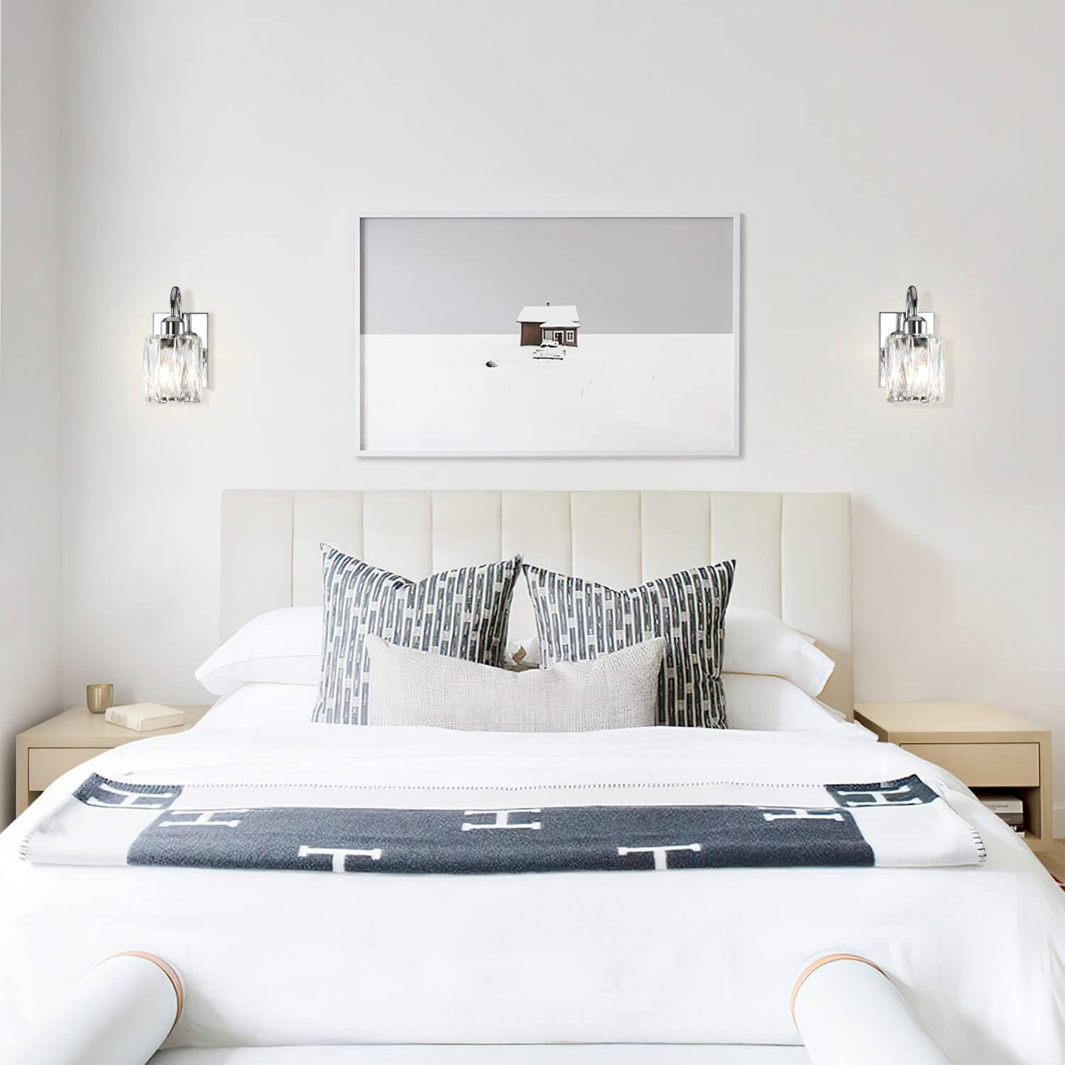 Crystal Wall Light Indoor, Modern Bedroom Wall Lamp with K9 Crystal Shade, Chrome Bathroom Sconce for Bedroom Mirror Living Room Hallway NL-W326-CH - Matte Black image number 4