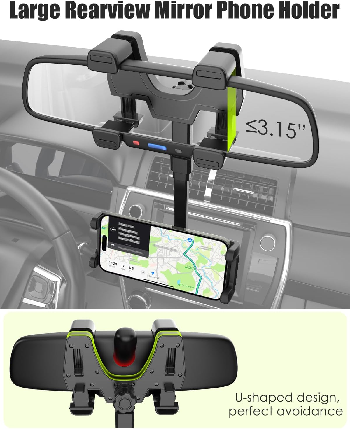Wukanleng Rear View Mirror Tablet Mount for Car Truck SUV, Universal Rearview Mirror Phone Holder with 360&deg; Rotation Retractable Compatible with Ipad Pro 12.9/Air/Mini, Galaxy Z Fold, 4-13" Devices image number 2