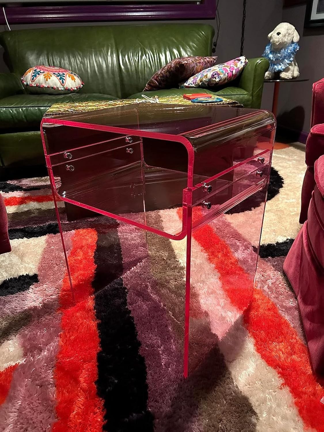 Solaround Acrylic Side Table, Clear Bedside Table for Bedroom Living Room, 40 X 30 X 50 Cm (Pink) image number 1