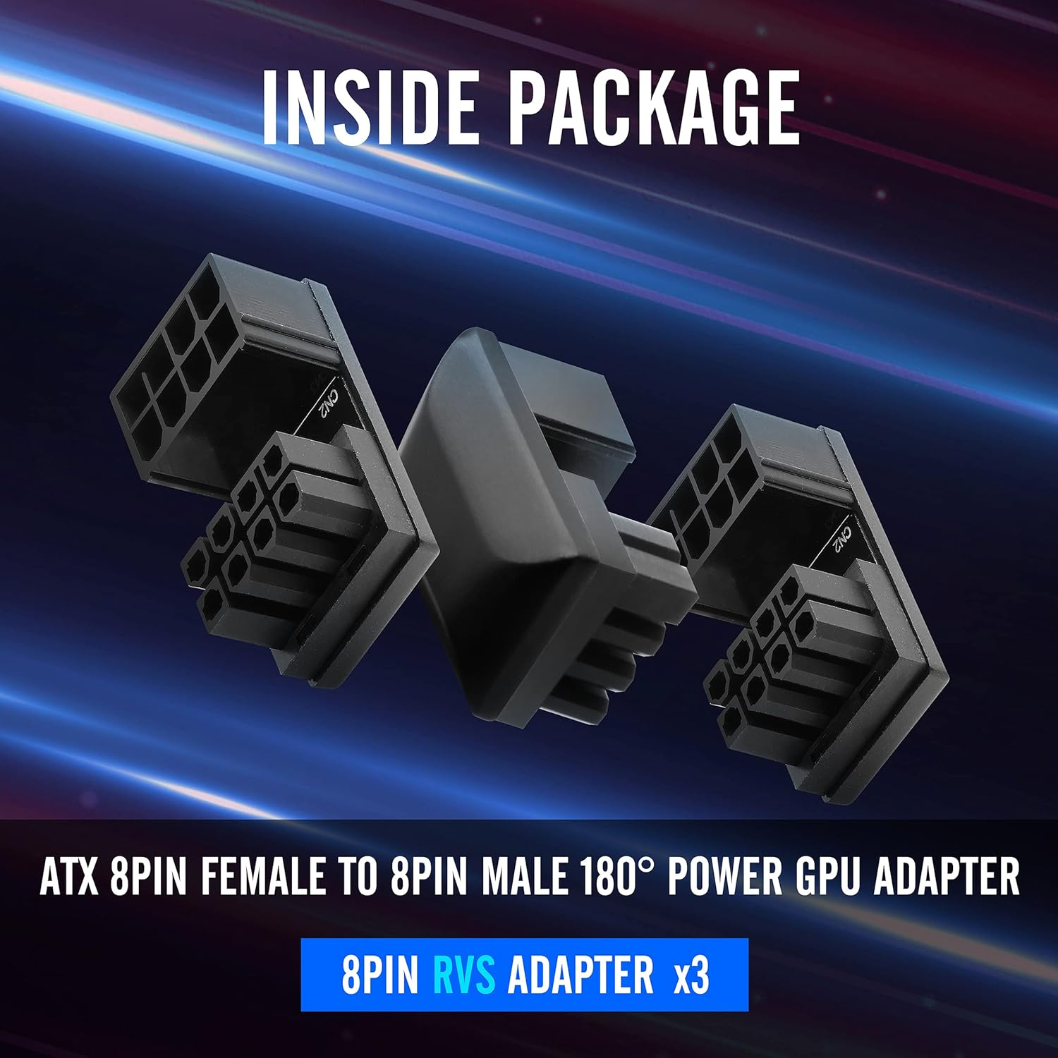 EZDIY-FAB GPU VGA Pcie 8 Pin U Turn 180 Degree Angle Connector Power Adapter Board for Desktop Graphics Card-Reverse Type 3-Pack