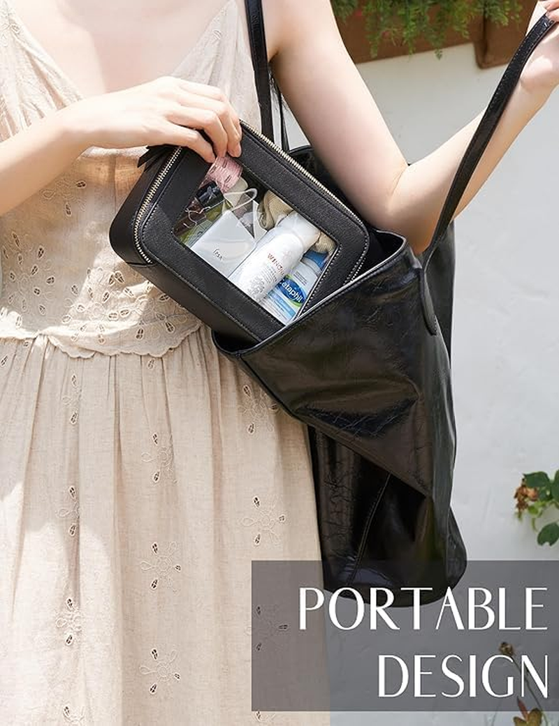 Clear Makeup Bag Travel Cosmetic Case Transparent Toiletry Bag with Zipper, Portable Make up Organizer Traveling Compact Car Bag for Essentials（Black） image number 5