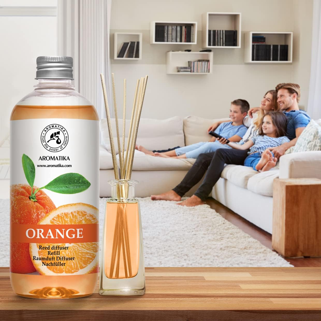 Orange Reed Diffuser Refill 500Ml - Room Fragrance Diffuser with Natural Essential Orange Oil - Best for Aromatherapy - Spa - Home - Kitchen - Bath - Office - Fintess - Club - Restaurant - Boutique