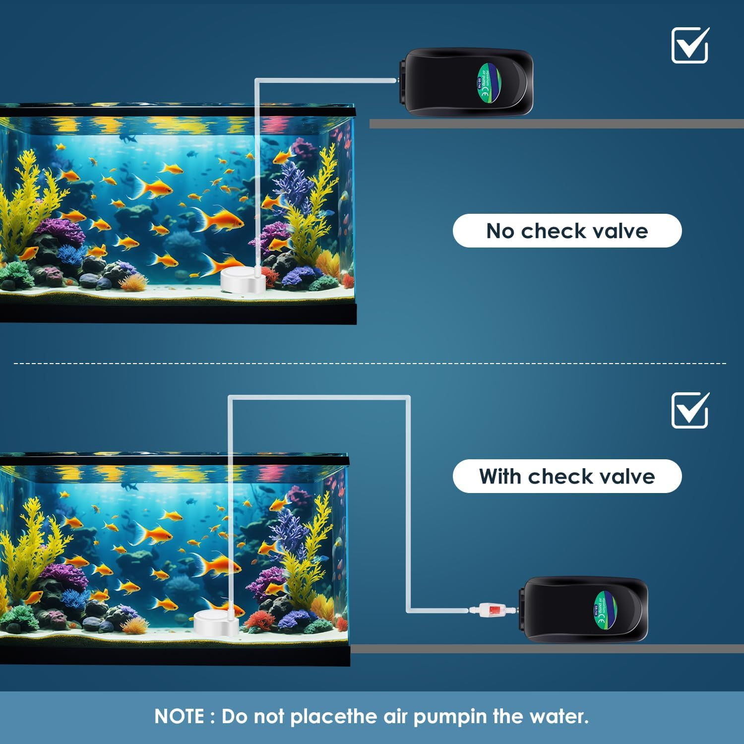Zingbabu Aquarium Air Pump, 3W Quiet Oxygen Aerator Pump with Air Stone Airline Tubing and Check Valve, Adjustable Aerator for 40CM Fish Tank image number 2