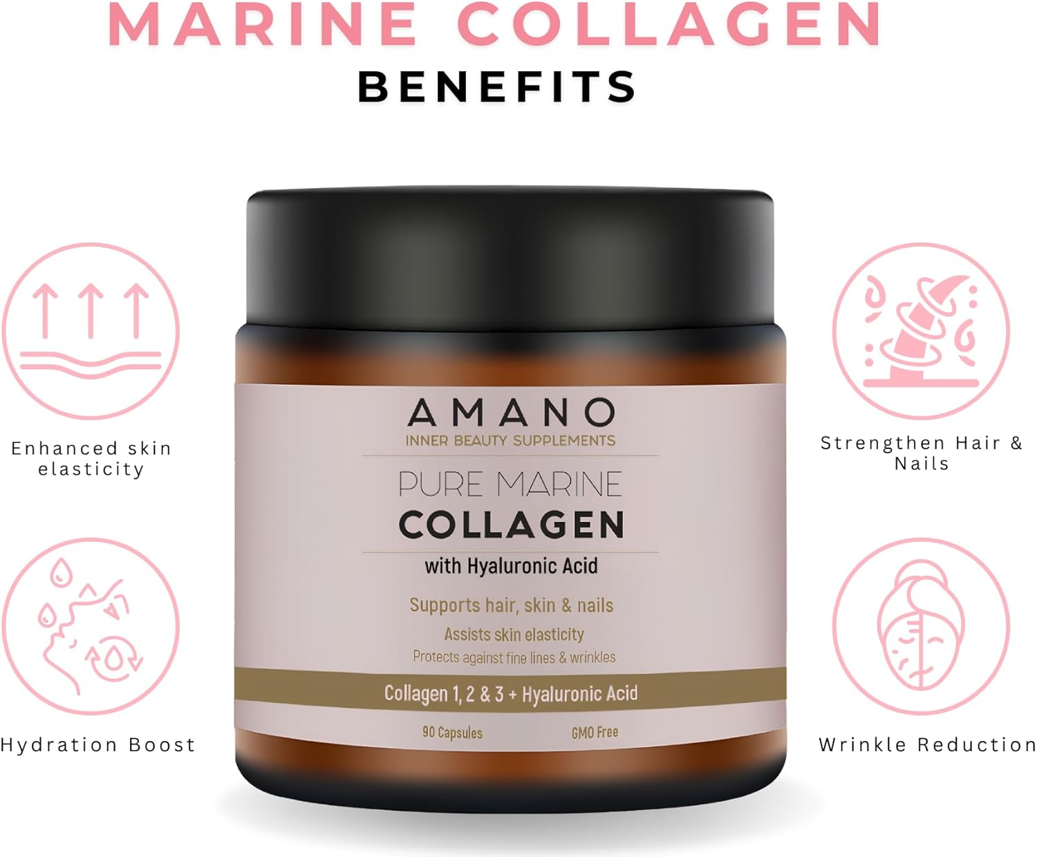 Pure Marine Collagen Supplement -Hydrolyzed Marine Collagen with Hyaluronic Acid and Vitamin C - Gmo-Free, Supports Skin, Hair, Nails, and Joint Health - 30-Day image number 2