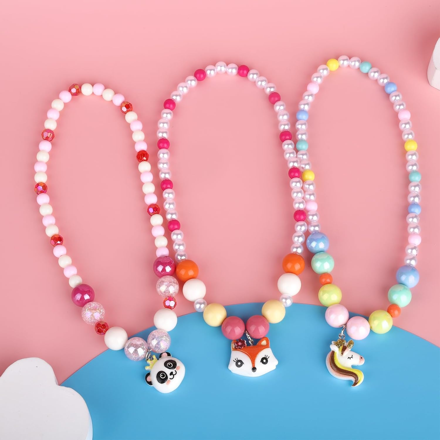 Niceup Kids Jewelry for Little Girls, Mermaid Unicorn Koala Kids Play Beaded Stretch Necklaces and Bracelets, Jewelry Gifts for Girl Toddler Princess Dress up Birthday Party Favors Party Bag Filler image number 3