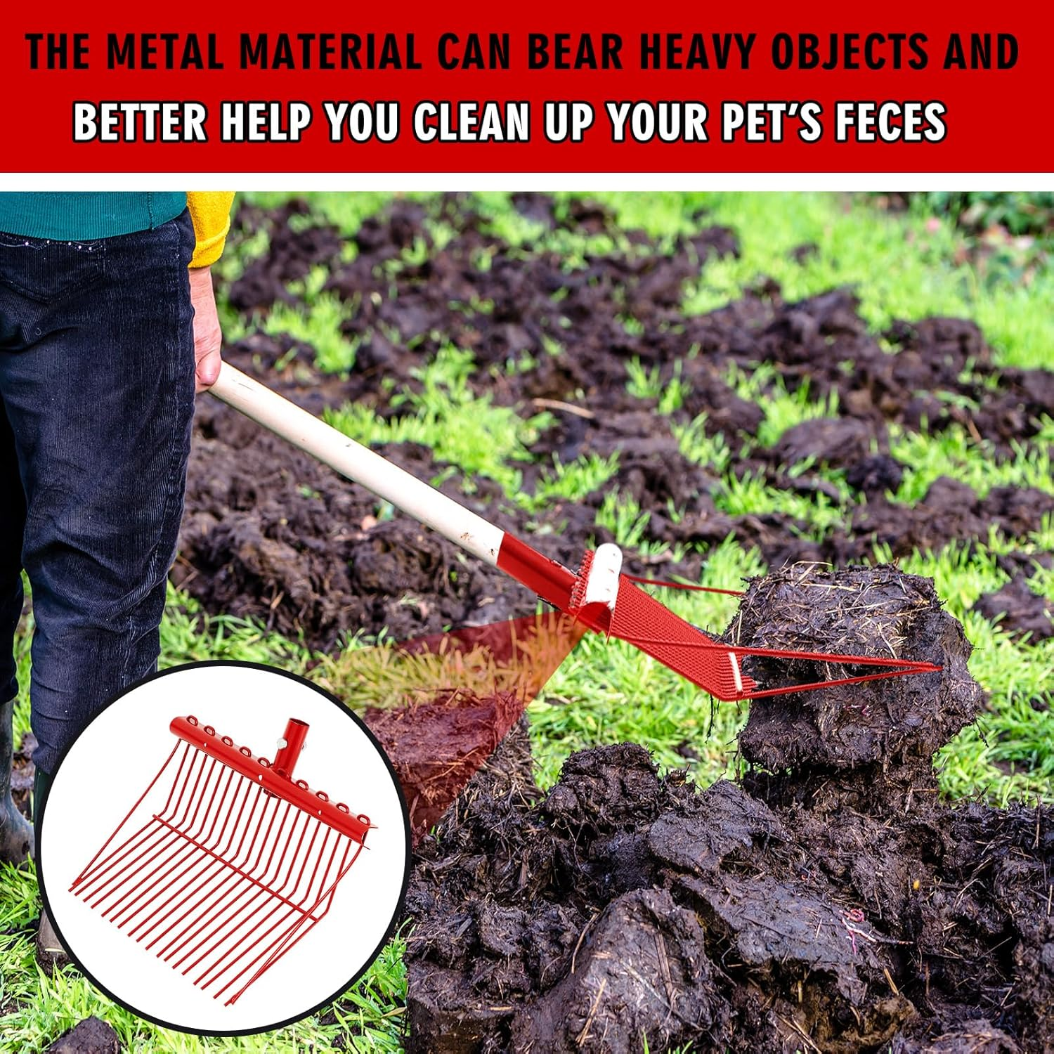 Tandefio 1 Pcs Metal Fork Head Manure Pitch Fork Replacement Head Horse Rake Bulk with Angled Tines for Horse Stall Picking up Manure Garden Animal Husbandry (Red) image number 6