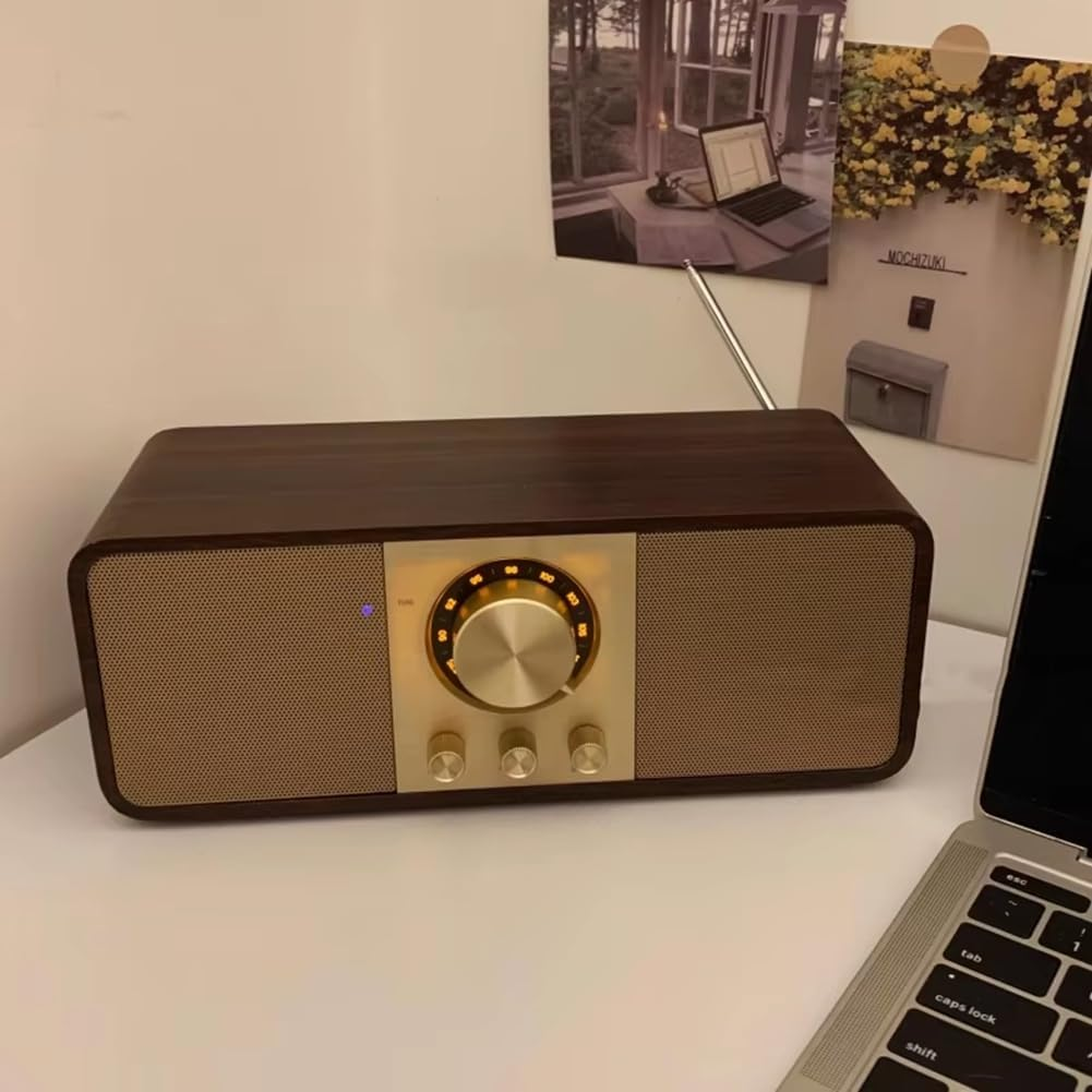 Snblzhef Portable Retro FM Radio Wooden Radios Receiver Wireless Hi-Fi Stereo Bluetooth Speakers Support TF Card/U Disk/Aux A