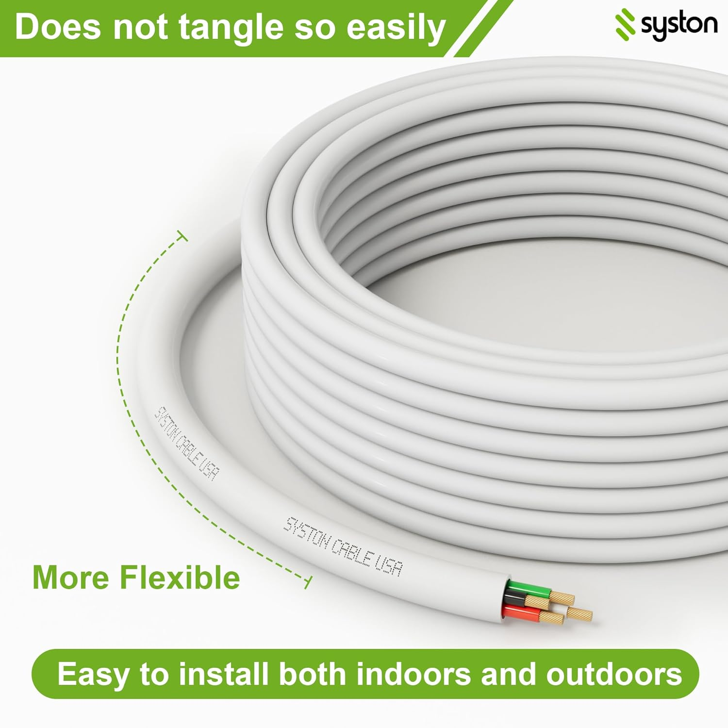 SYSTON 14/2 Speaker Audio Cable Wire Bulk, 14AWG 2C Strand OFC - Oxygen Free Copper Conductors, CMR Riser-Rated Indoor/Outdoor UV Resistant Rohs Compliant for Home Theater Car Speakers, White 50 FT image number 3