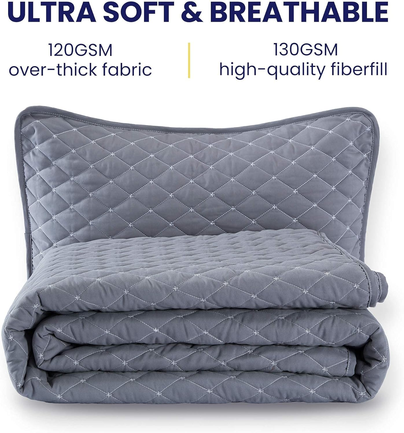 HOMWE Sleep Zone Premium Quilt Set 120Gsm Fabric Stich Bedding Set Twin Size 90X96 Inch with 2 Pillow Shams Ultra Soft Lightweight Microfiber Bedspread Coverlet for All Season, Gull Gray, Full/Queen image number 7