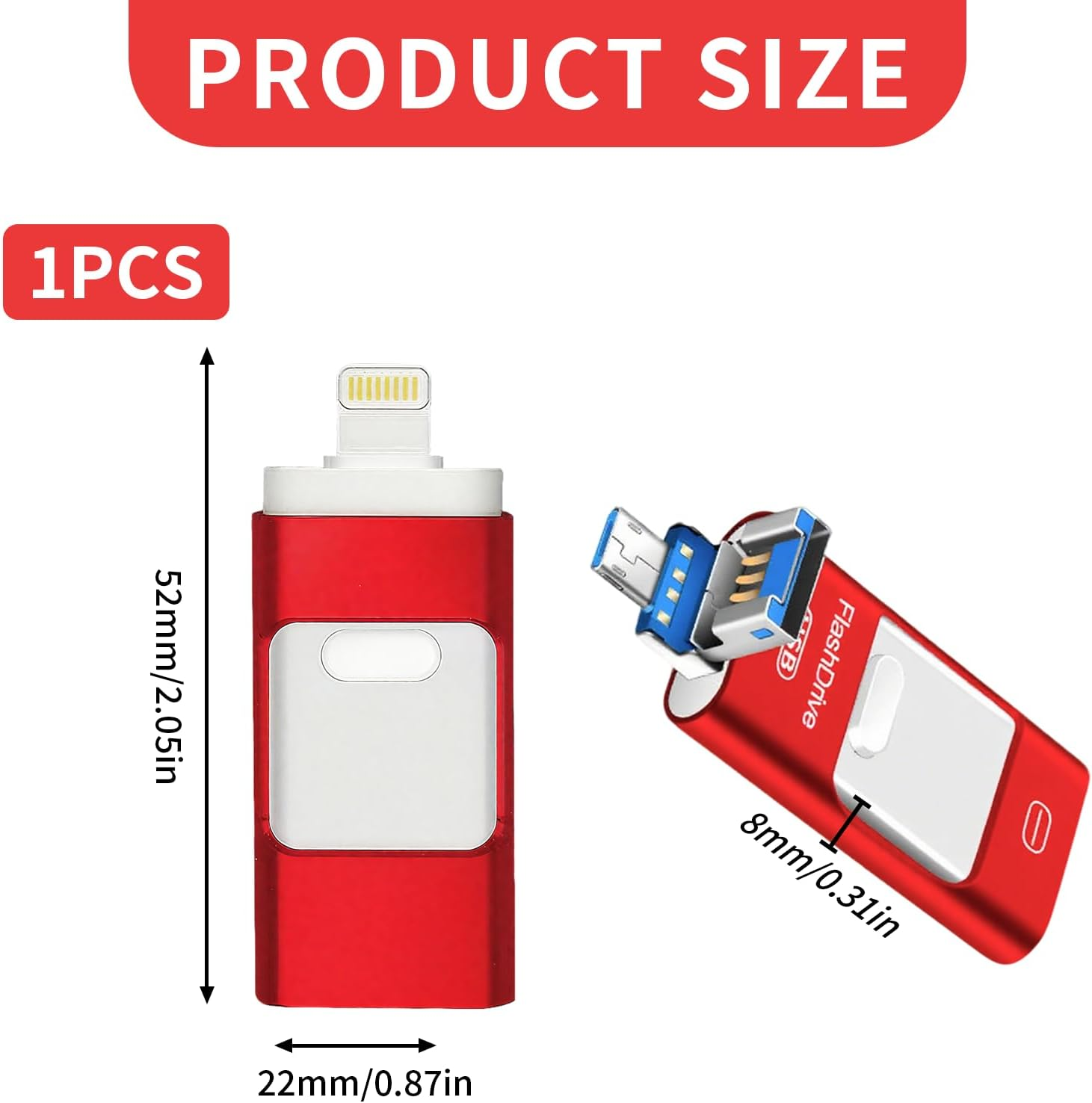 2TB Memory Phone Photo Stick,4-In-1 512G USB Flash Drives,Phone Flash Drive,Phone Flash Drive for Ios/Android/Pc/Ipad/More Devices(Red) image number 1