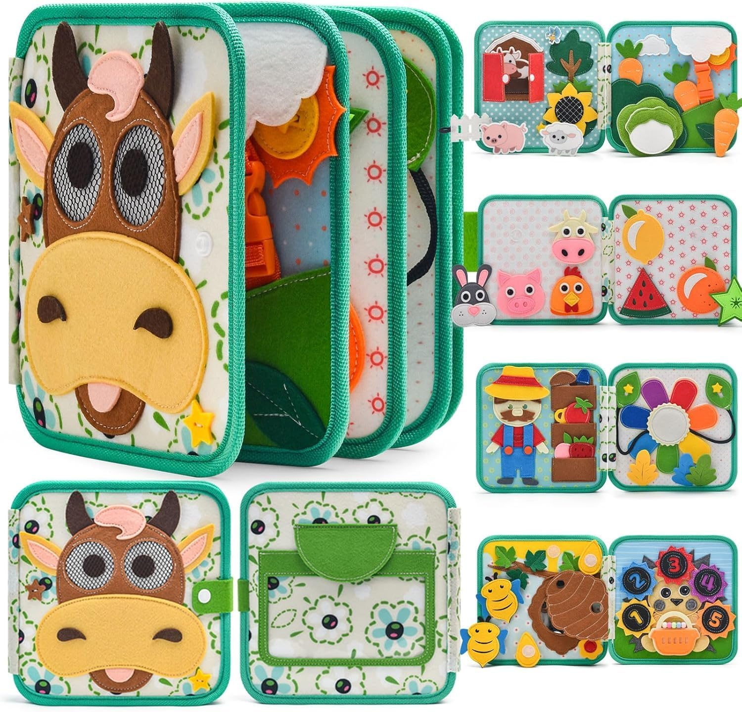 Kukelen Montessori Busy Book for Toddlers3-6, Felt Quiet Book & Busy Board for Preschool Learning, Fine Motor Skills & Sensory Play, Educational Travel Toy and Kids &ndash; Farm Animals Theme