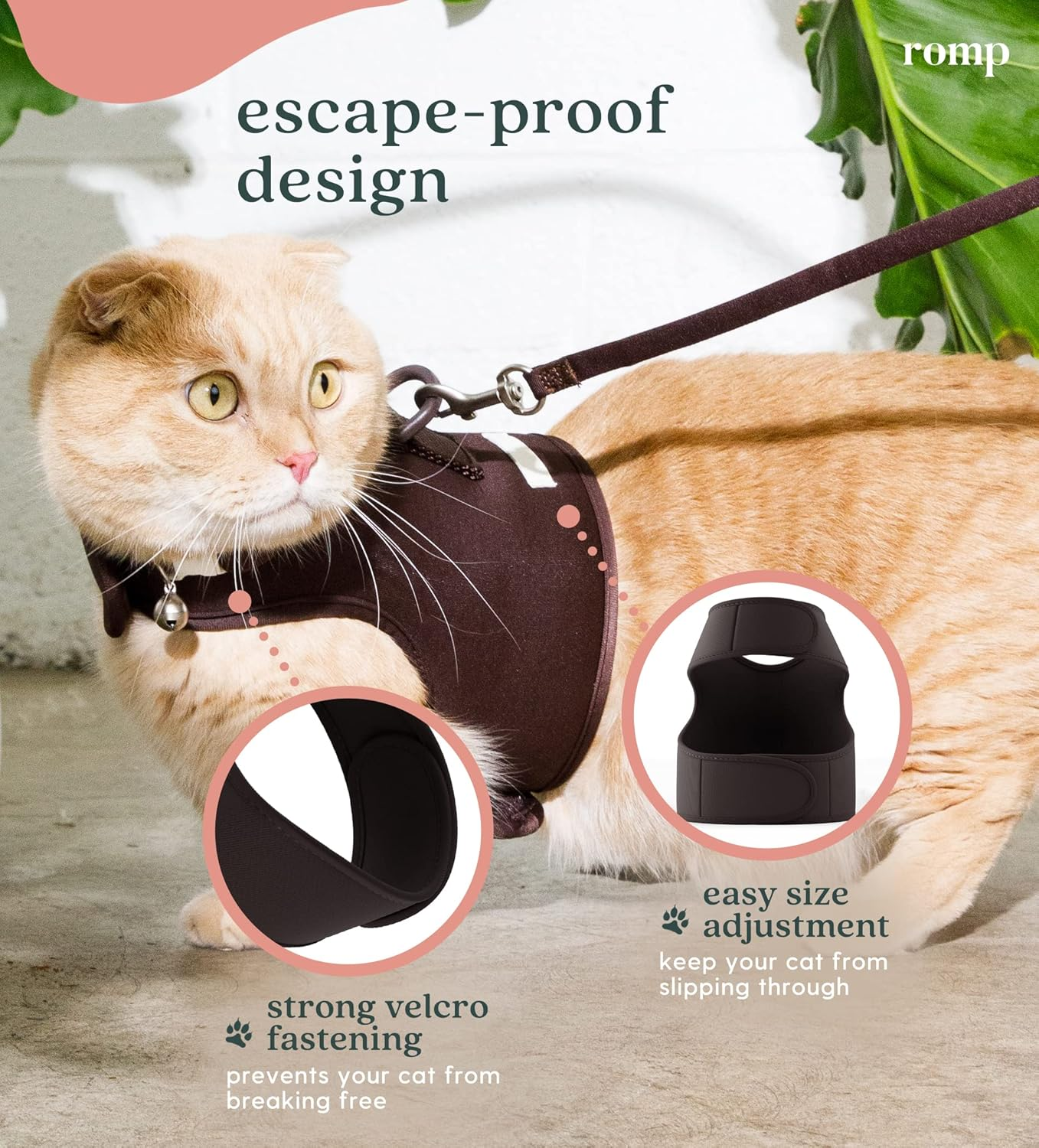 Cat Harness, Collar & Leash Set - Escape Proof Adjustable Choke Free Velcro Harness Vest for Walking Cats & Kittens (Sable Brown, Small) image number 4