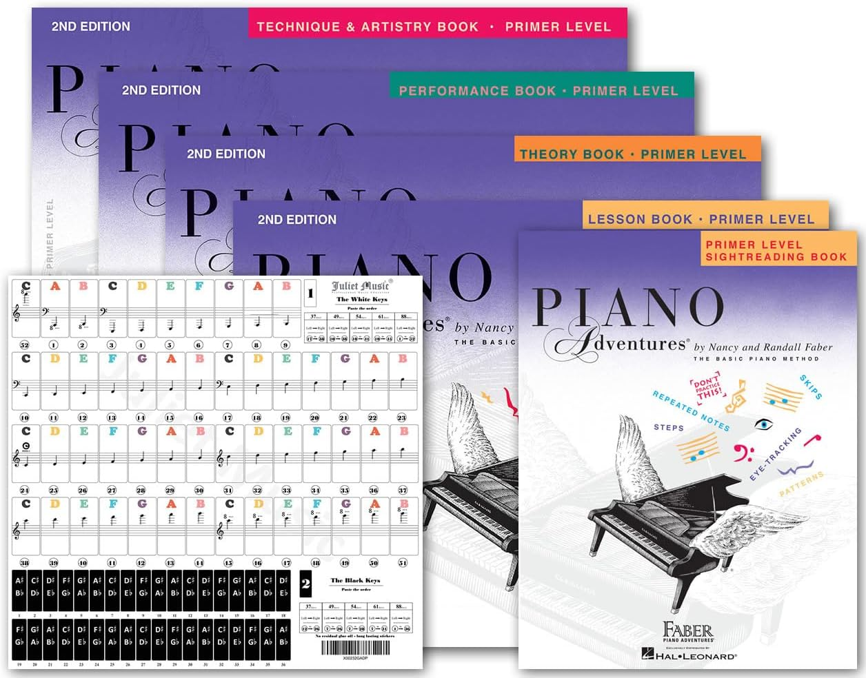 Piano Adventures Primer Level Bundle Set 5 Books by Nancy Faber - Lesson, Theory, Performance, Sightreading, Technique & Artistry Books & Juliet Music Piano Key Stickers (5P) image number 4
