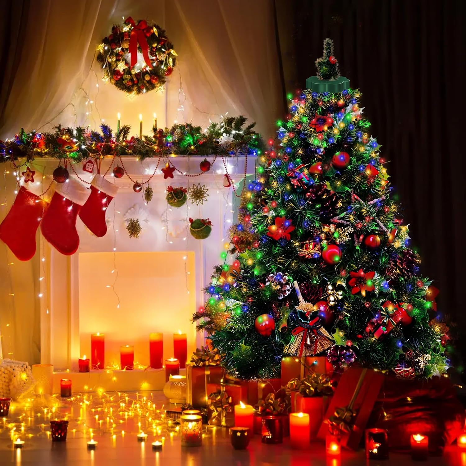 Christmas Lights, 10 Line 280 Led Christmas Tree String Lights, Plug-In 8 Mode Twinkle Lights, Waterproof Festoon Fairy Led Lights for Indoor Outdoor Yard Garden Patio Xmas Tree Decorations, Colorful image number 6