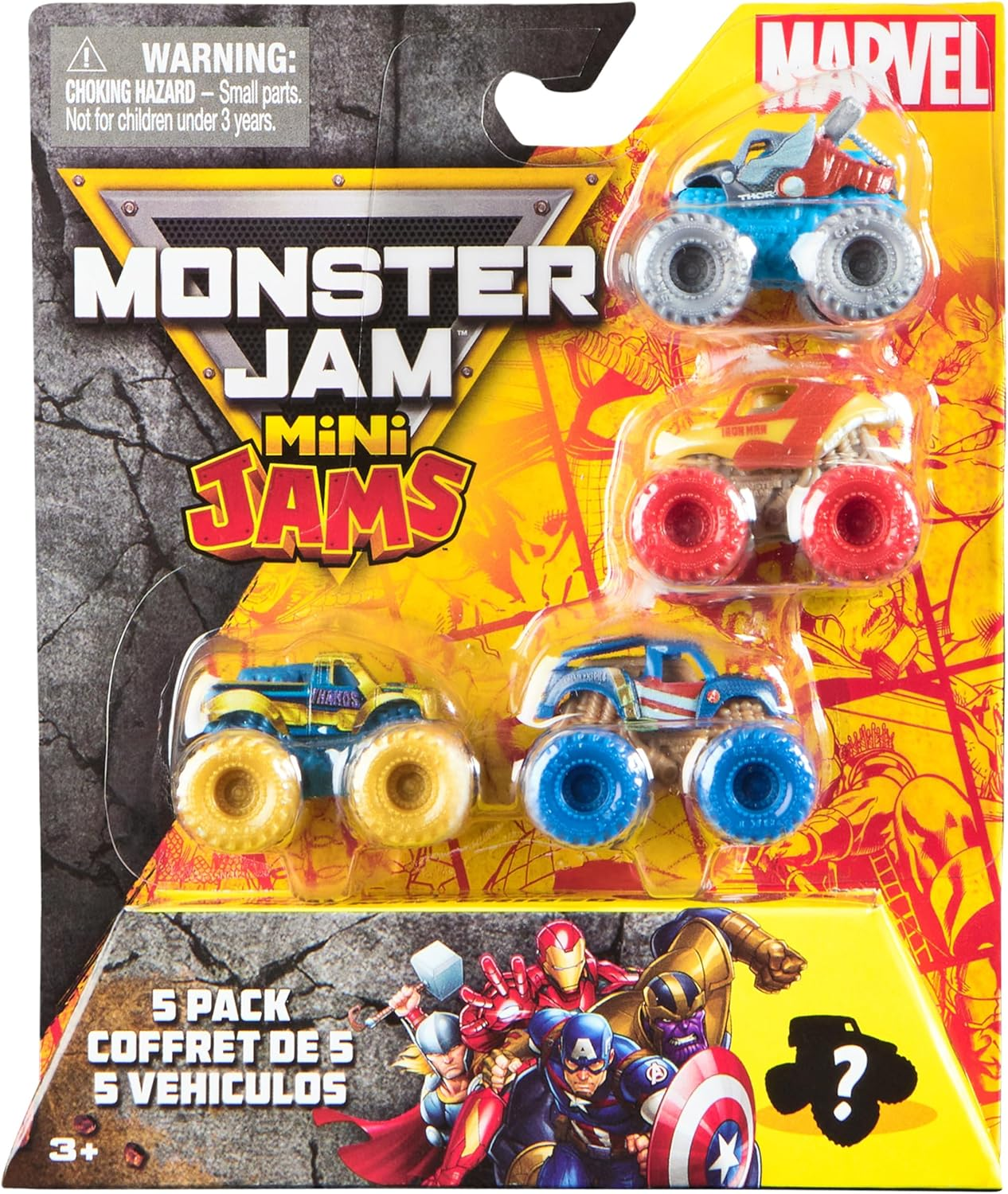 Monster Jam, Marvel Official Mini 5-Pack with Mystery Collectible Monster Truck, 1:87 Scale, Surprise Kids Toys for Boys and Girls Ages 3 and Up image number 3