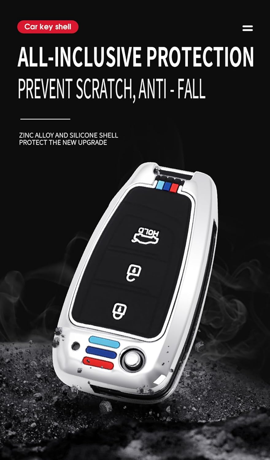 Ontto Zinc Alloy Car Key Fob Cover Fit for Hyundai Elantra Solaris Tucson I30 I35 I40 KONA Genesis Santa Fe Azera Folding Key Case Keyring Key Shell Holder Bag Keychain Accessories 3 Button Black image number 6