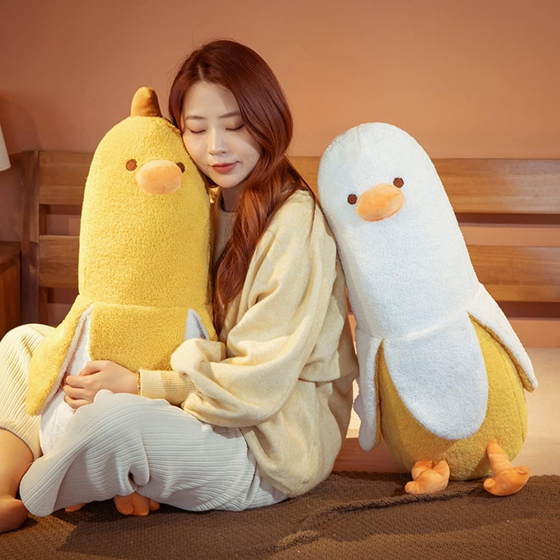 Banana Duck Plush Toy 19.6",Cute Plushies Banana Stuffed Animal,Duck Plushie Long Banana Duck Plush Pillow,Funny Hugging Pillow Sleeping Cushion Soft Gifts for Boys Girls Birthday Christmas(White) image number 4