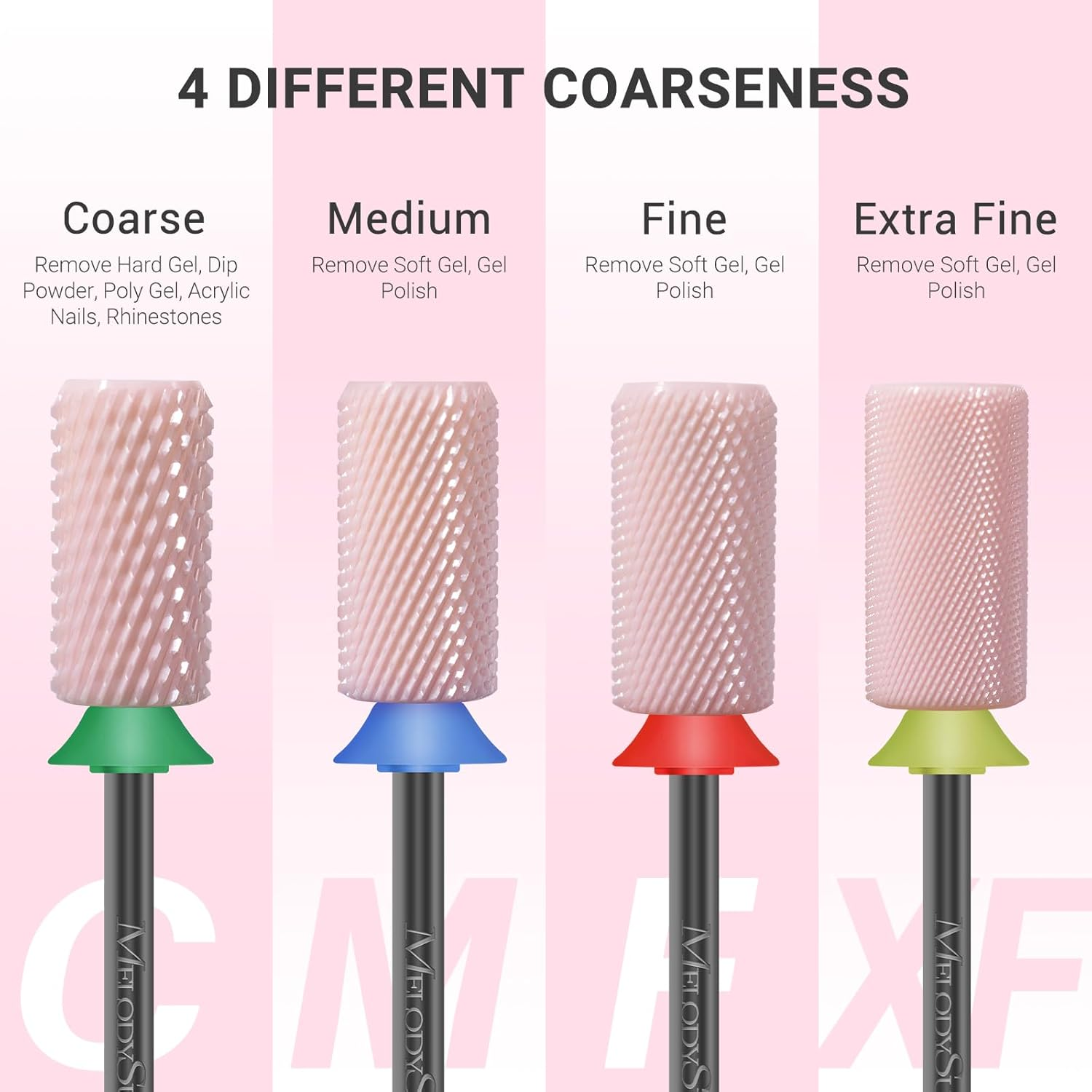 Melodysusie Ceramic Nail Drill Bits, 3/32'' Chamfer Flat Top Large Barrel Bits, Fast Remove Acrylic or Hard Gel, Nail Tool for Manicure Pedicure, Salon Home, Professional or Beginner, Pink, Medium image number 1