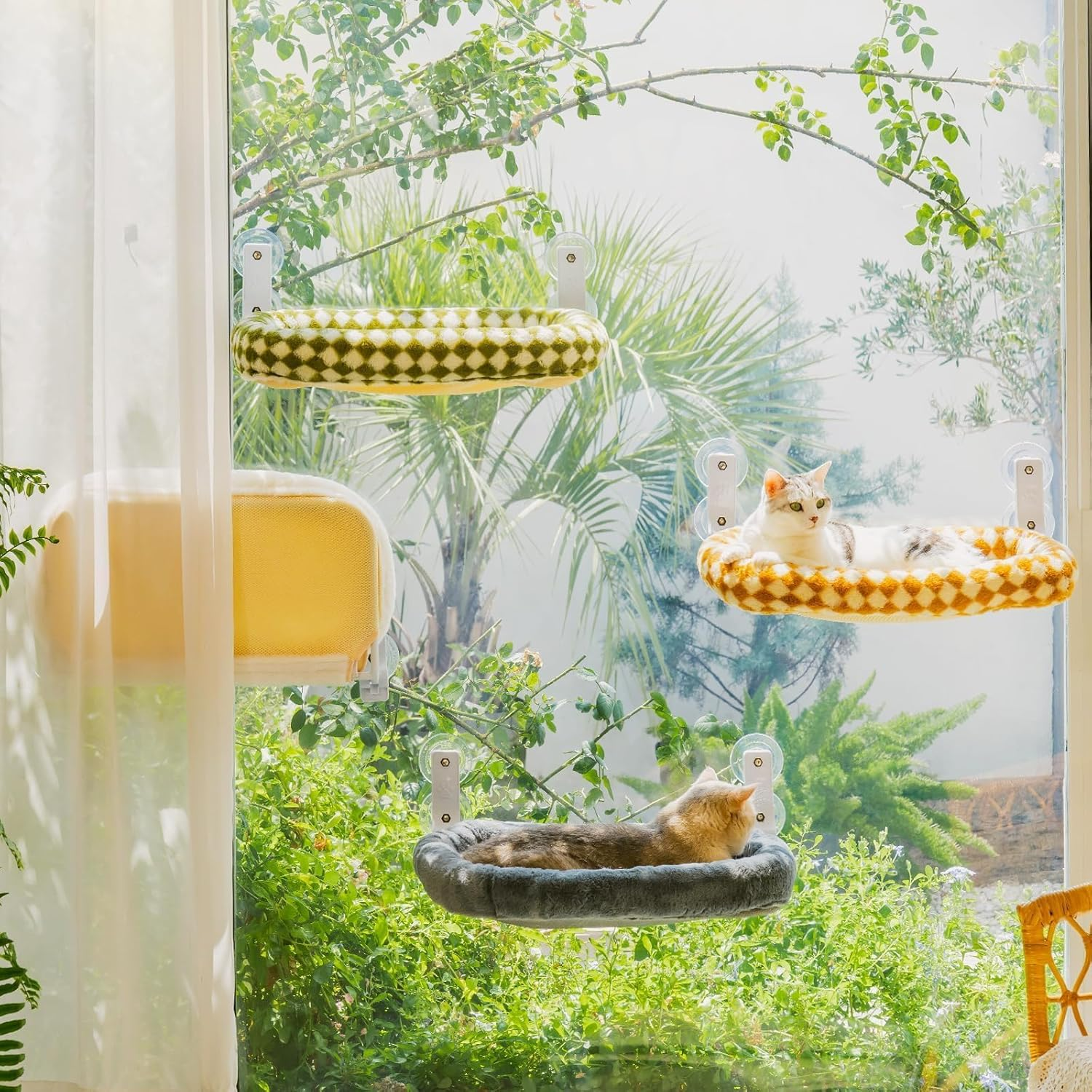 EDAGNY Stylish Cat Hammock Window Foldable - Plush Cat Window Lounger with Removable Thick Cover, Sturdy Steel Frame up to 18 Kg, Green M image number 4