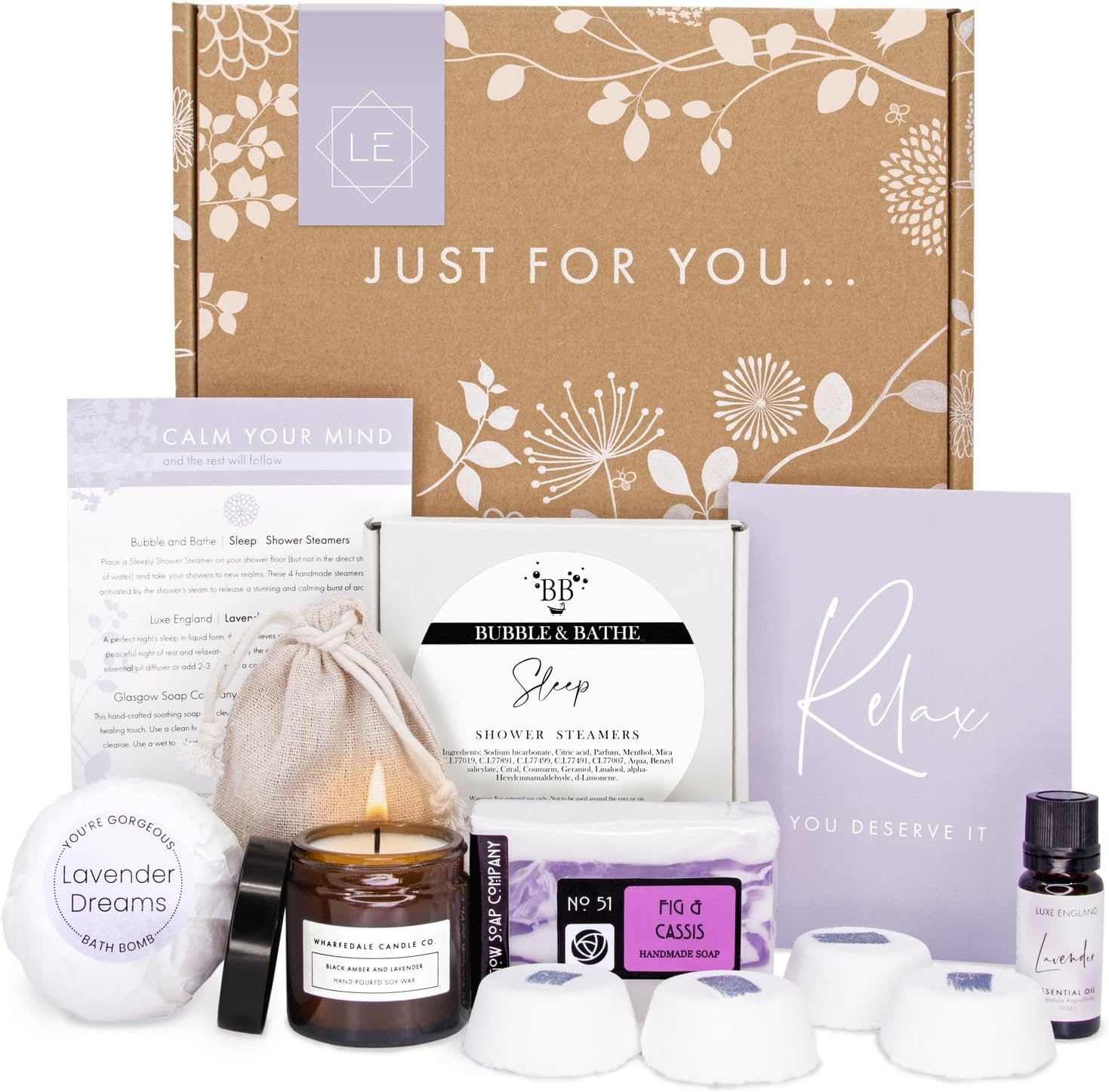 Luxe England Pamper Hamper - Relaxation Gifts for Women: Candle, Soap, Essential Oil, Bath Bomb, Shower Steamers & Lavender by Luxe England image number 4