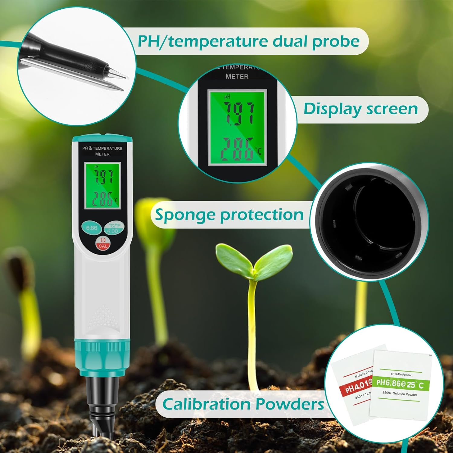 [-] Food Ph Meter Dual Probe Digital Soil Ph Tester Automatic Temperature Compensation High Precision Electric Food Thermometer for Sourdough Bread Canning Cheese [-](Black) image number 6