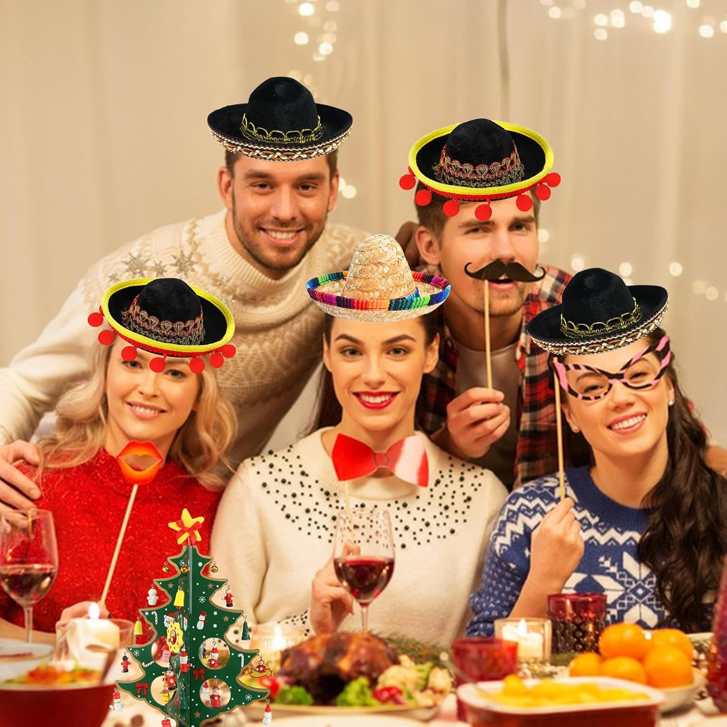 CWENDANER Set of 6 Sombrero Straw with Ball Fringes for Decoration, Sombrero Dog Hat, Mexican Party Costume Decoration Clothes for Pet Dogs, Birthday image number 6