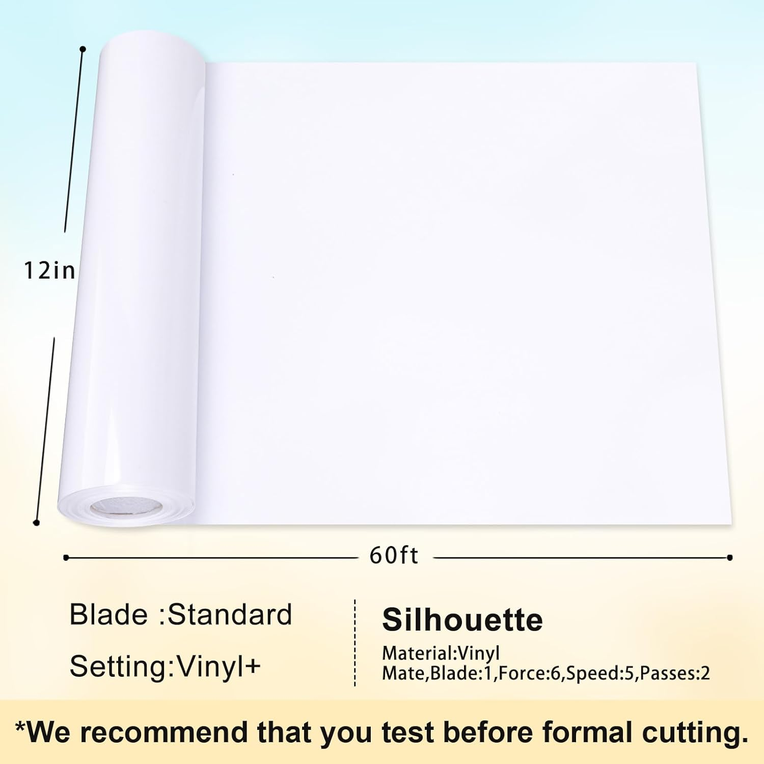 XSEINO White Permanent Vinyl - 12" X 60FT White Adhesive Roll Silhouette and Other Cutters, Permanent Outdoor for Cup,Decor Sticker, Car Decal, Scrapbooking, Signs(Glossy) image number 2