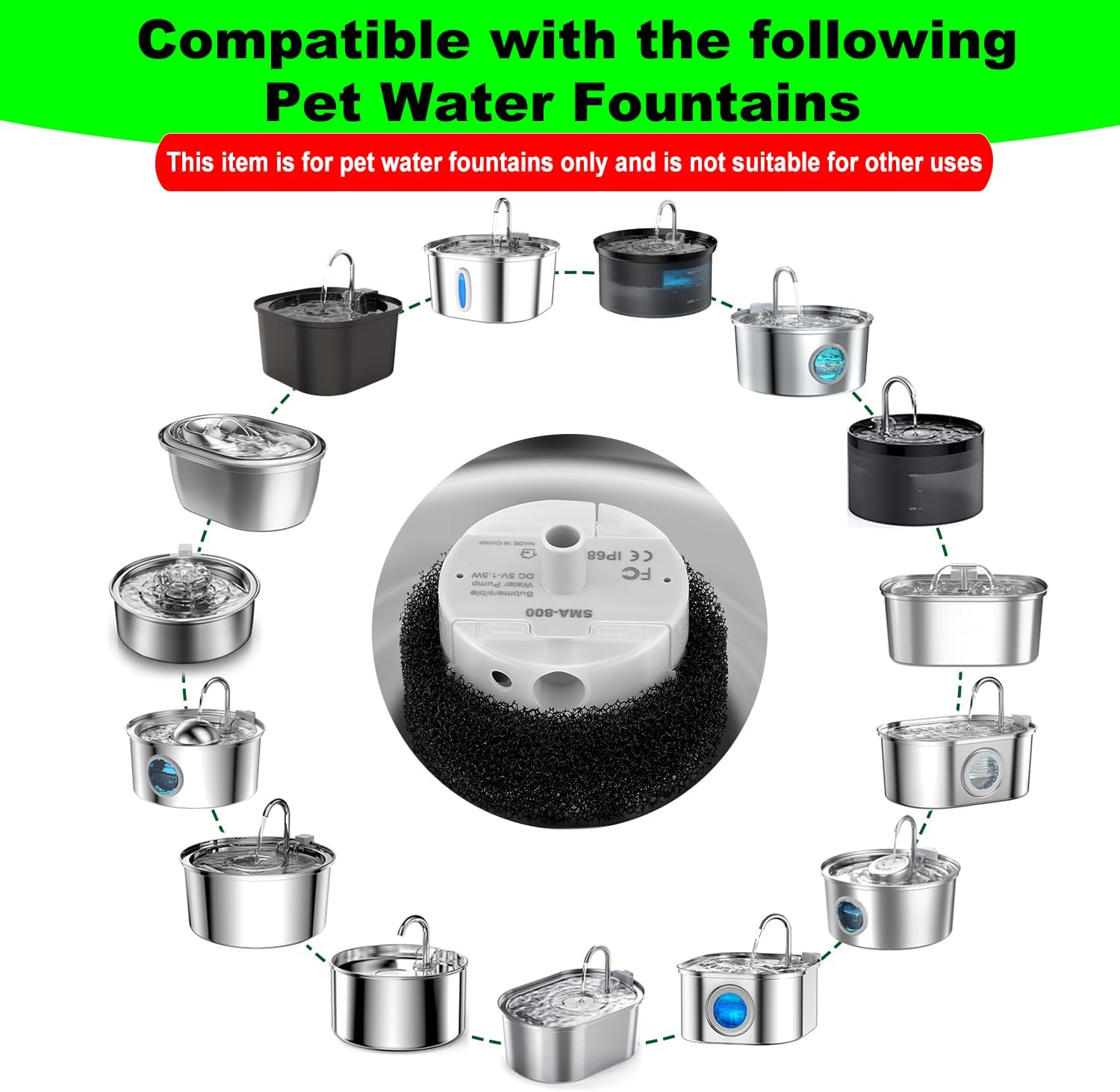 Cat Water Fountain Pump,Cat Fountain Pump Replacement SMA-800 Submersible Motor, Pet Water Fountain Pump for Stainless Steel Pet Water Dispenser image number 2