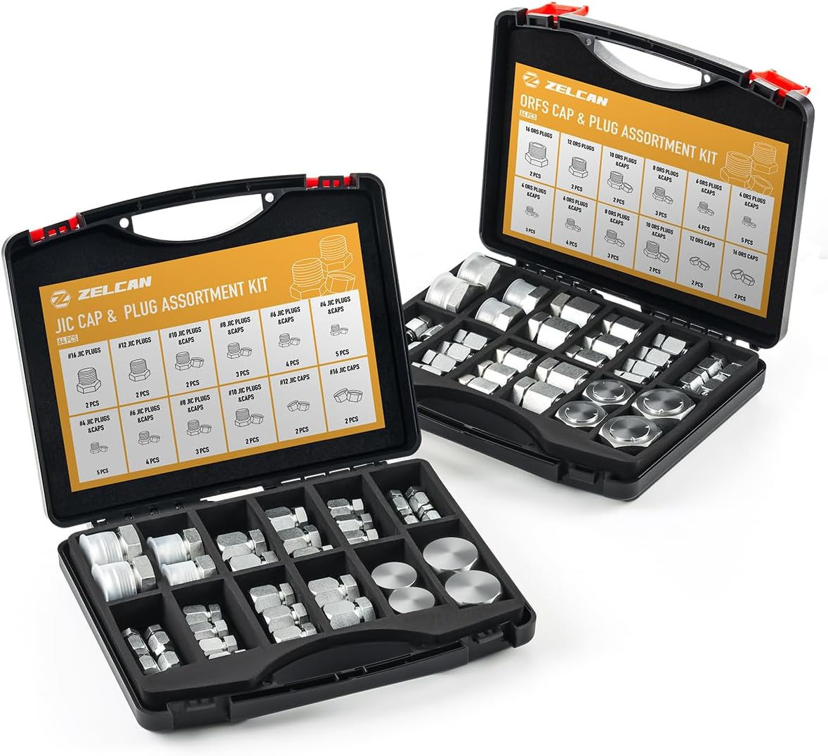 ZELCAN JIC and ORFS Industrial Hydraulic Cap and Plug Hose Tube and Pipe Fitting Kit Cap and Plug Kit with Galvanized 45# Steel and Precision Threading in ORFS and 37&deg; Dash Sizes 4 6 8 10 12 16 image number 4