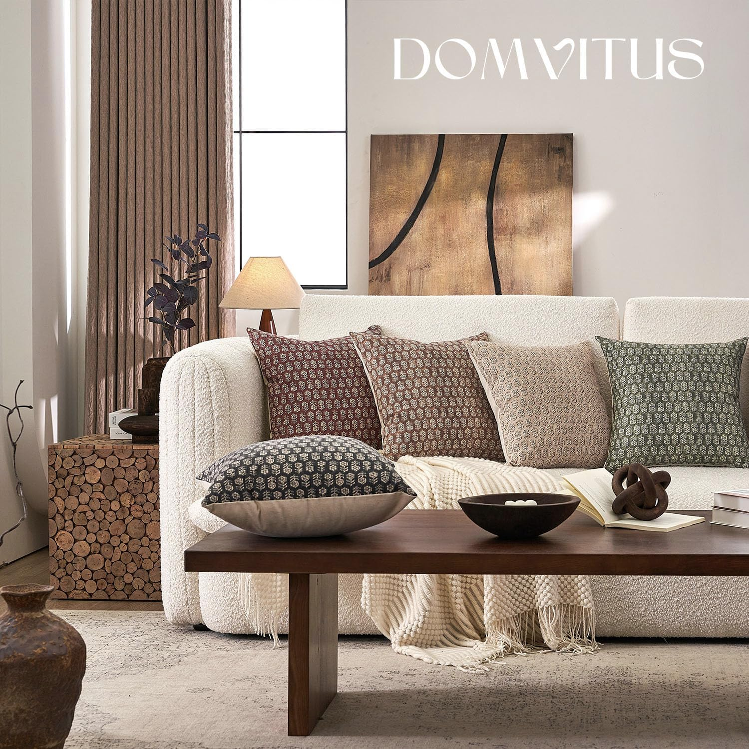 DOMVITUS 18X18 Pillow Cover, Floral Pillow Covers, Couch Pillows for Living Room, Decorative Farmhouse Accent Print Throw Pillow Covers, 1PC, Cloud Cream image number 2