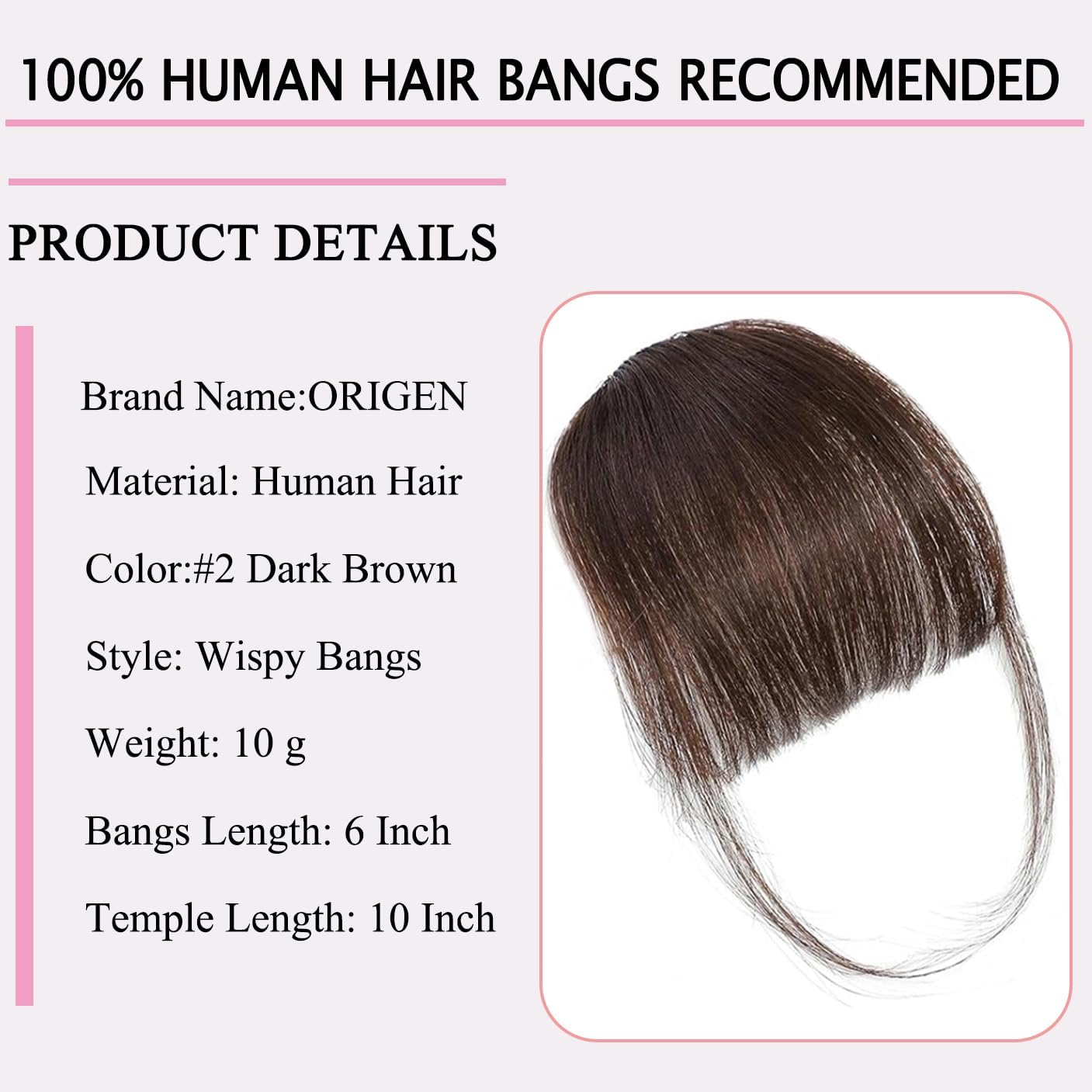 Clip in Bangs Real Human Hair Dim Clip in Bangs Fake Front Bangs Extensions for Women Dark Brown image number 2