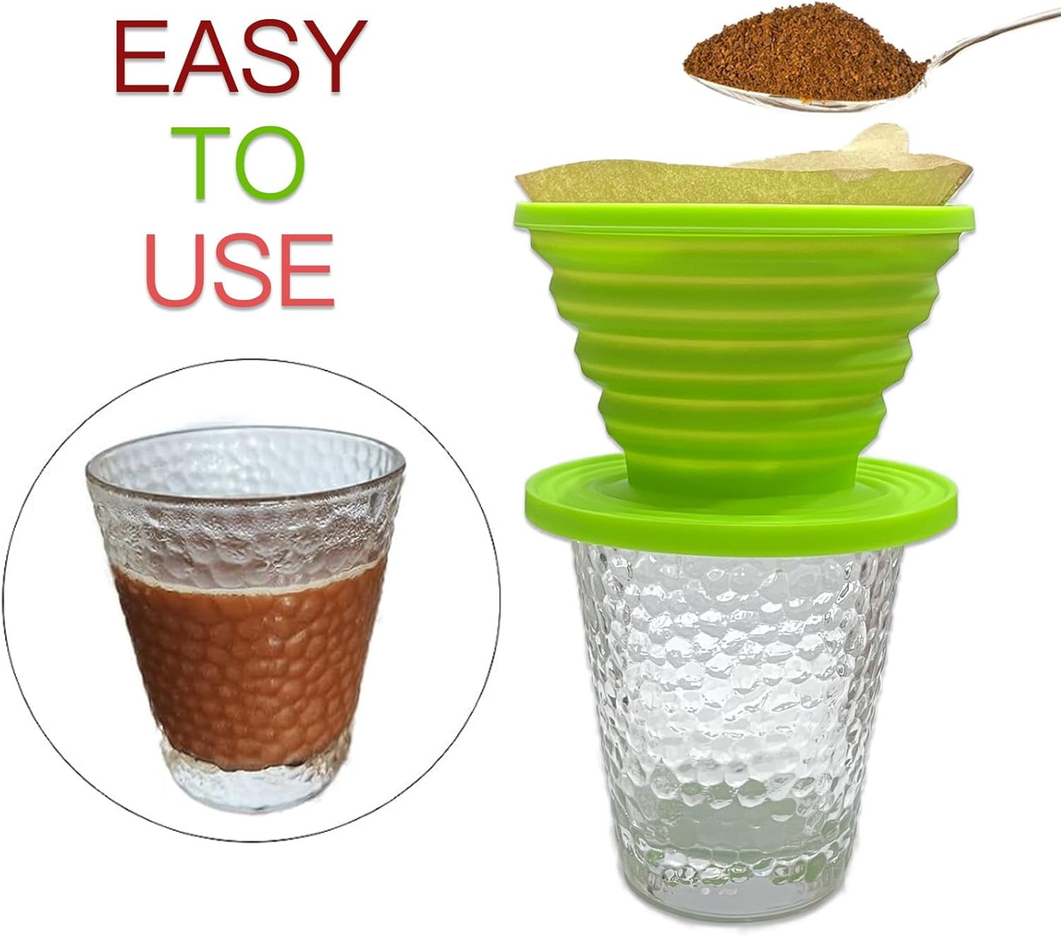 Collapsible Coffee Maker Filter, Reusable Coffee Dripper, Rubber Coffee Maker with 5Pcs Paper Filters, for Home, Camping, Travel, Office image number 2