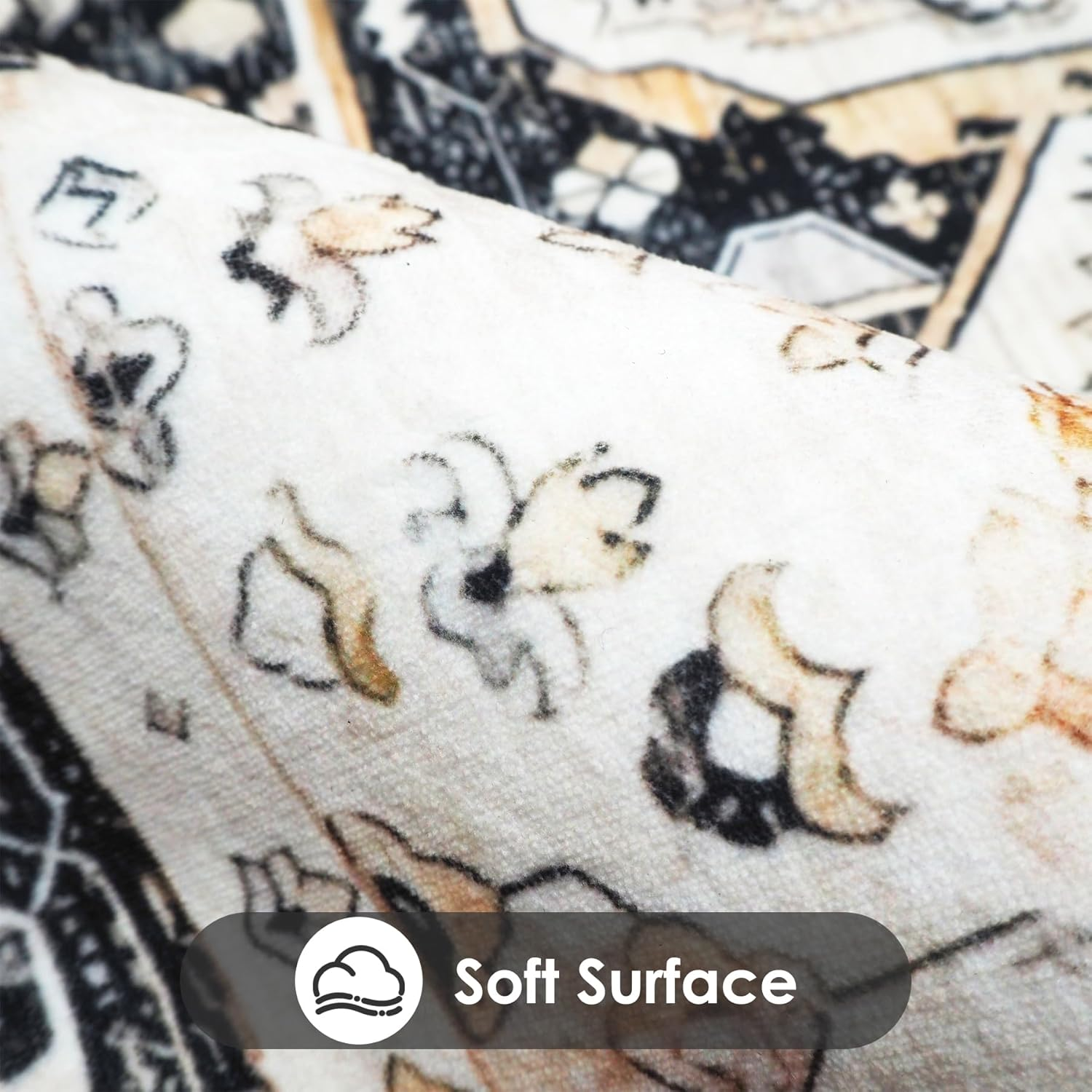 Washable Area Rugs, Soft Low Pile Faux Wool Vintage Carpet Non-Slip Boho Chic Floral Foldable Modern Abstract Large Rug for Living Room Bedroom Kitchen Office Floor Mat (Color 1, 120X180Cm)