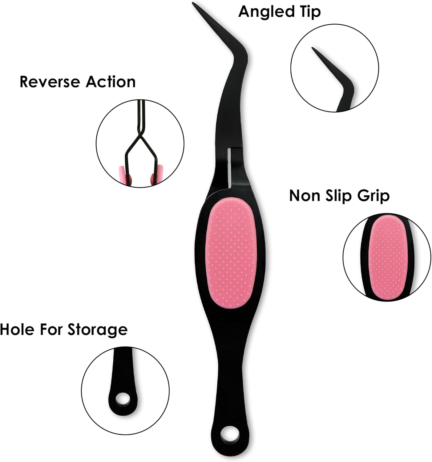 Uniquely Creative Craft Tweezers for DIY, Scrapbooking and Crafts - Stainless Steel Angled Precision Tip (Black and Pink, 12.7 X 2.5 X 2.5 Centimetres) image number 1