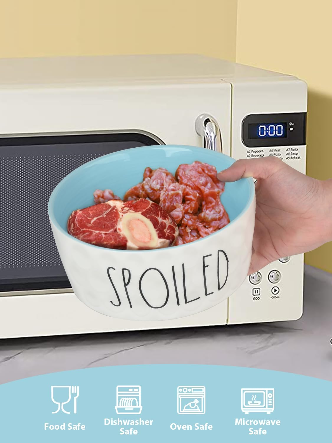 27OZ Ceramic Dog Bowl - 6'' Extra Large Food Water Dog Bowl, Heavy Duty Non-Slip Dog Dish for Medium Dogs, Food Grade Porcelain Pet Feeder Bowl, Microwave & Dishwasher Safe, Blue - Pink image number 2