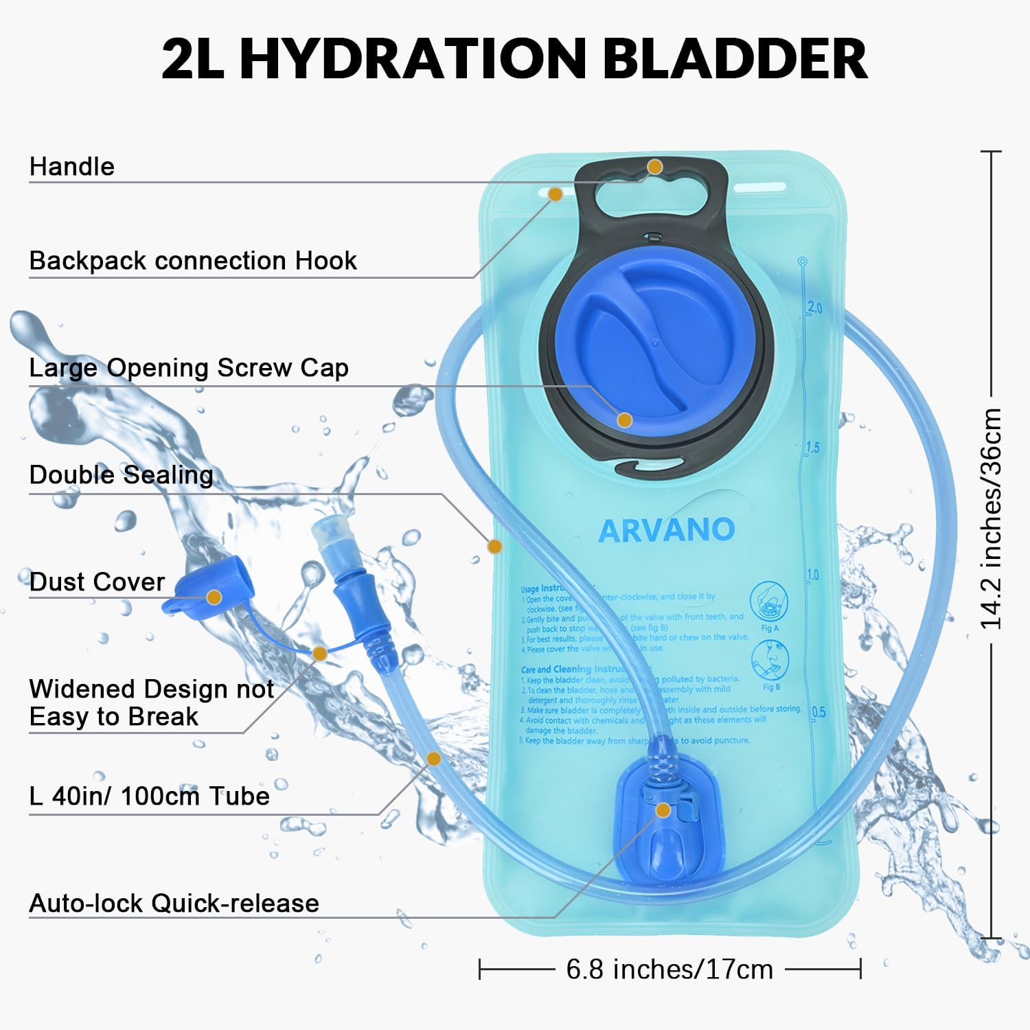 Hydration Bladder, Water Bladder 2L BPA Free for Hydration Backpack Replacement, Leak Proof Water Reservoir for Hiking Running Cycling Skiing Camping Outdoor Sports image number 5