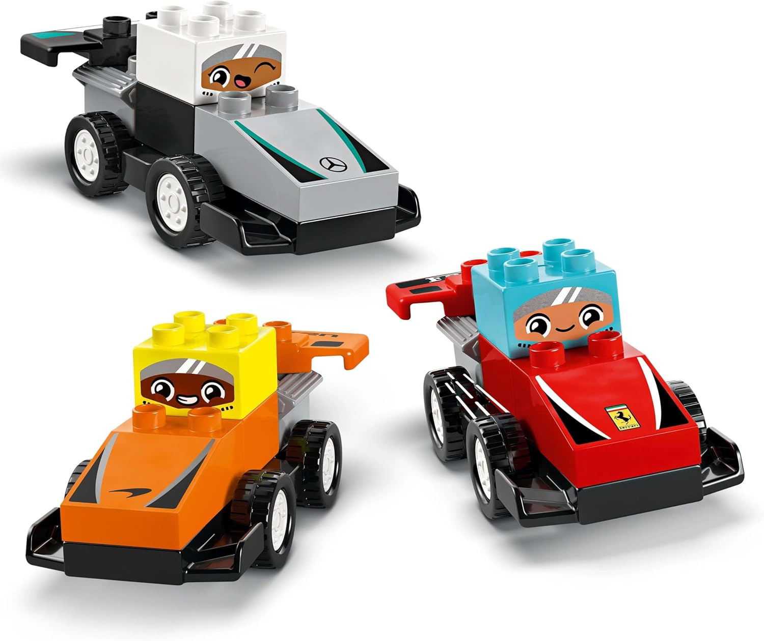 LEGO DUPLO F1 Team Race Cars & Drivers Building Set with 10 F1 Toy Cars and a Crane, Formula One Kids Vehicle Playset for 2 plus Year Old Toddlers, Boys & Girls, Helps Build Fine Motor Skills 10445 image number 2