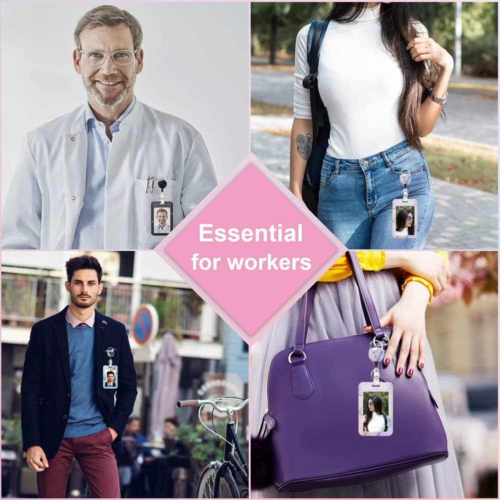 Badge Holder with Retractable Reel Heavy Duty ID Name Tag Worker Badge Carabiner Clip Card Protector Cover Case Plastic image number 5