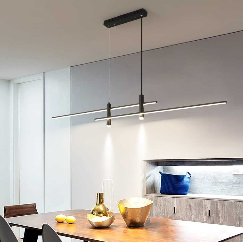 BAMDECOR A033 Modern Linear LED Pendant Light Adjustable 3 Color Dimmable Remote Control for Dining Bar Living Room 120Cm image number 4