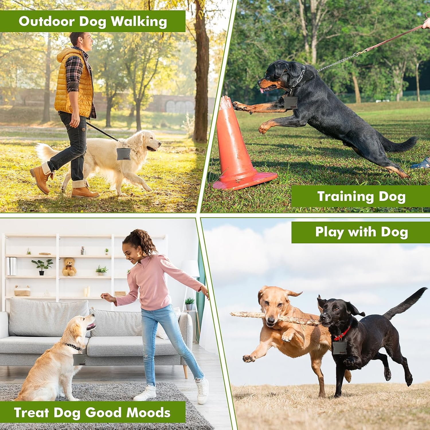 Jeffdad Treat Bag for Dogs, Hands-Free Food Bag Dog Training with Carabiner Hands-Free Dog Treat Bag with Automatic Closure Puppy Treat Bag for Dog Training (Grey) image number 1